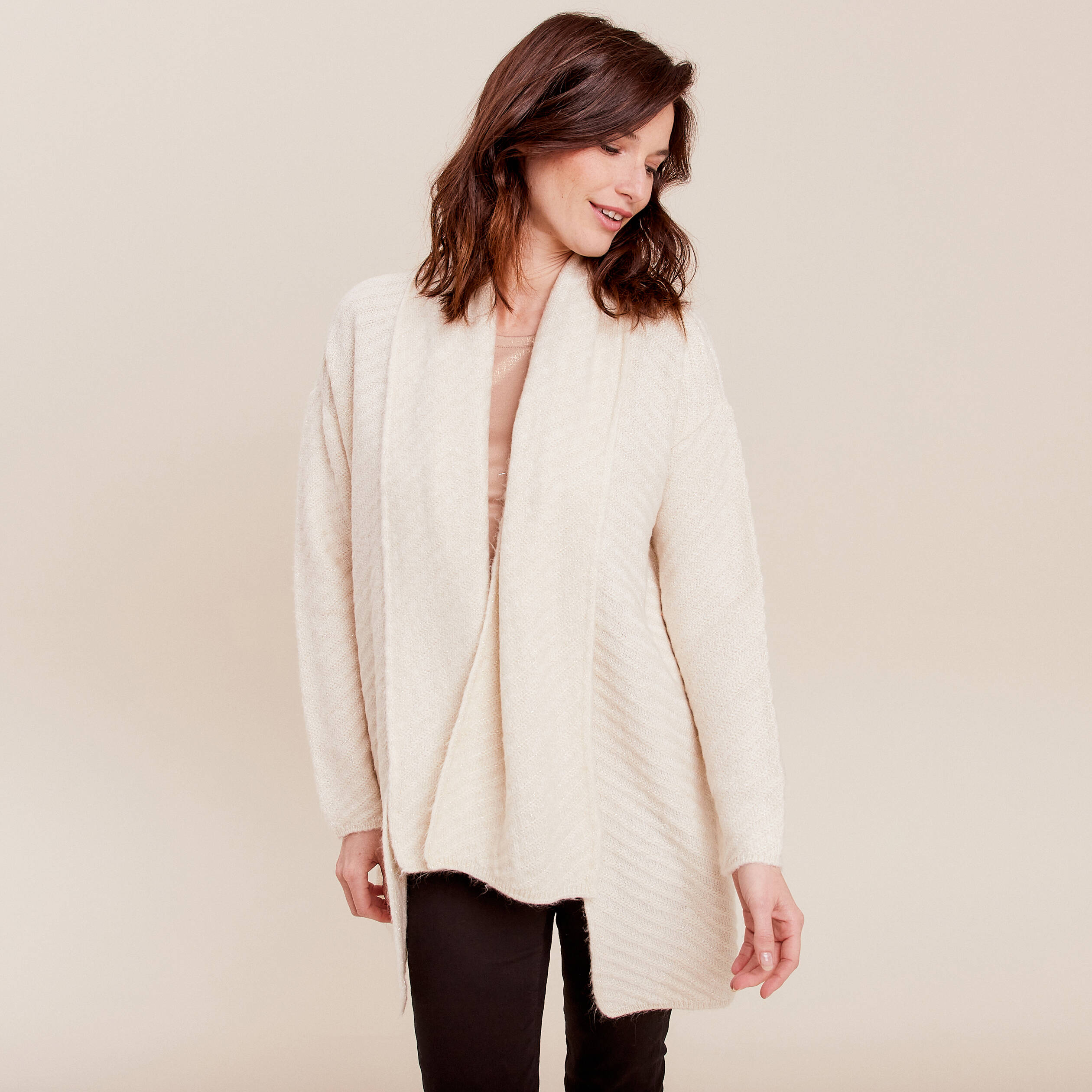 Gilet manches longues creme femme
