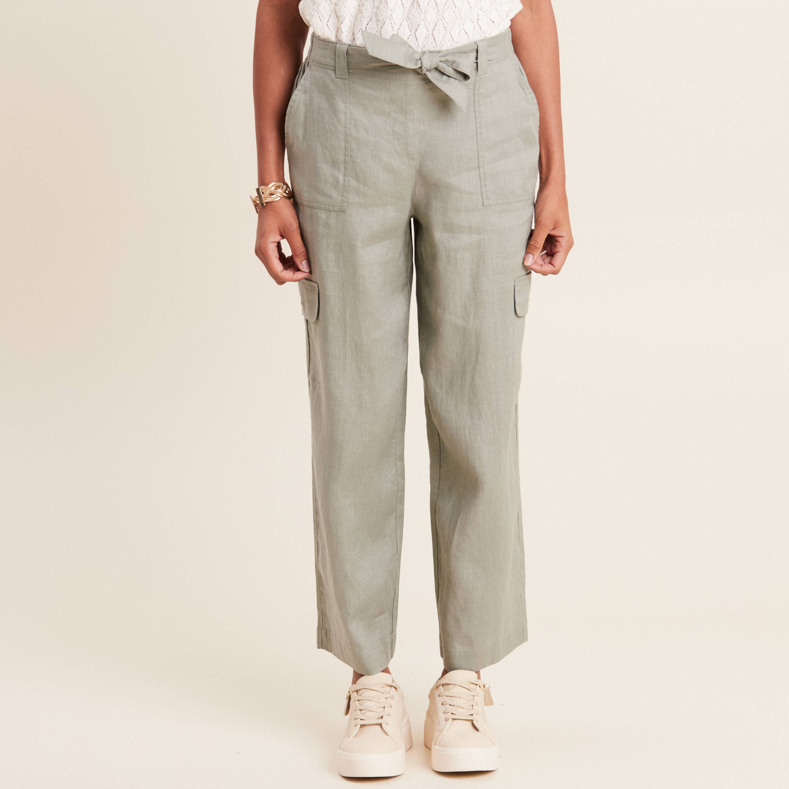 Pantalon large 7/8ème vert clair femme