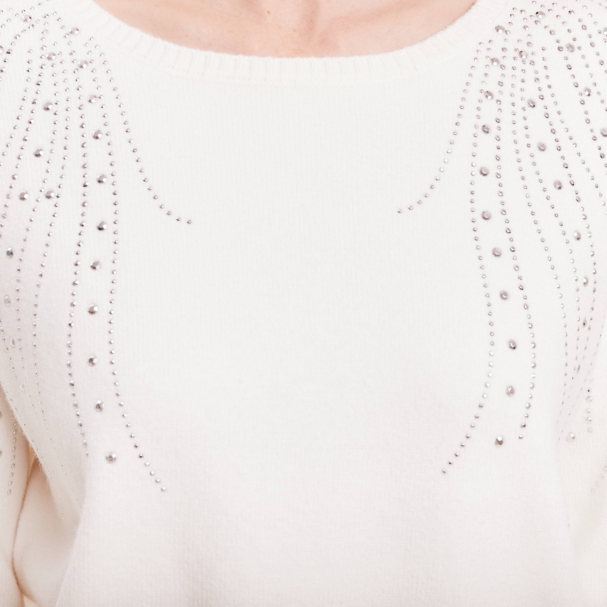 Pull manches longues strass ecru femme