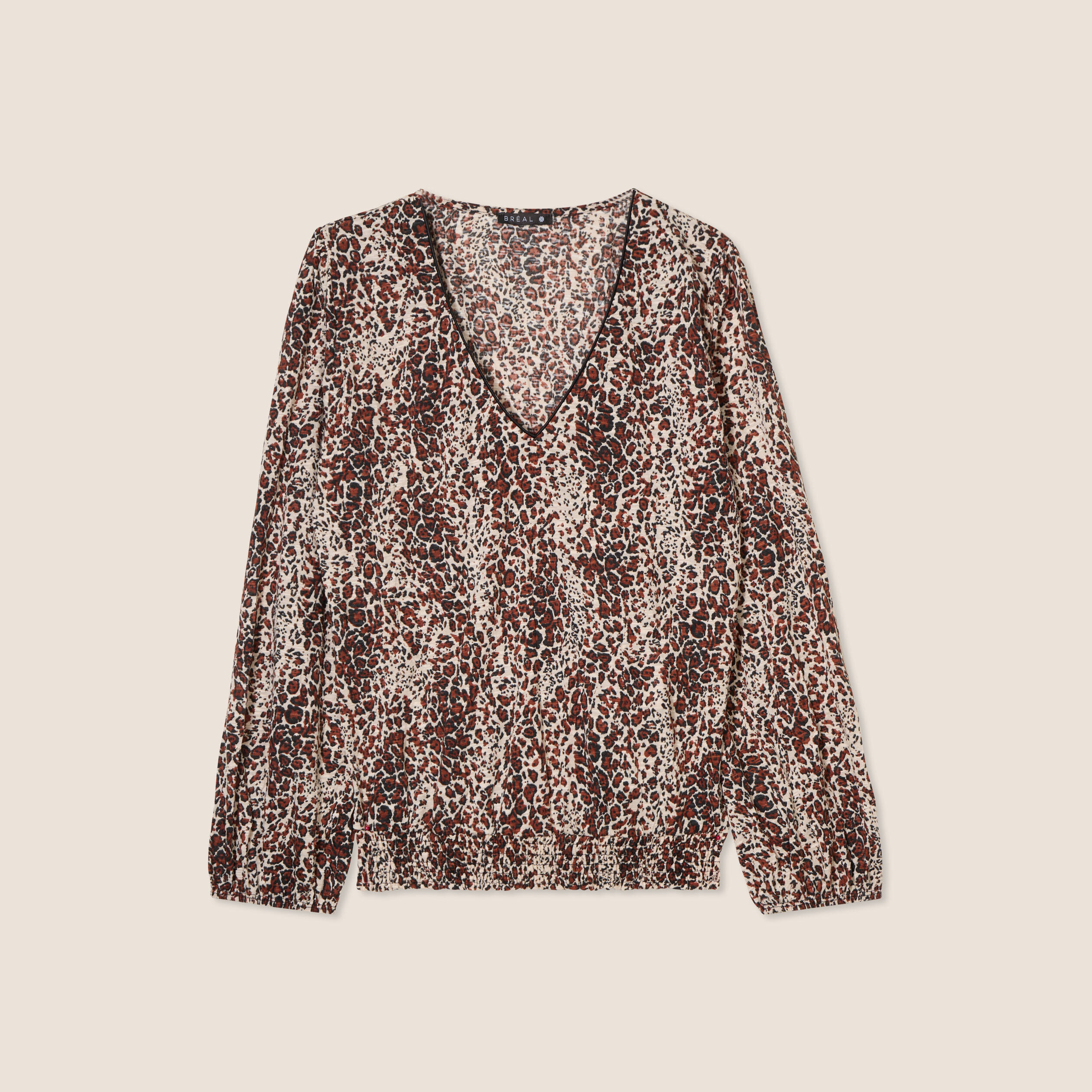 Blouse droite manches longues marron cognac femme