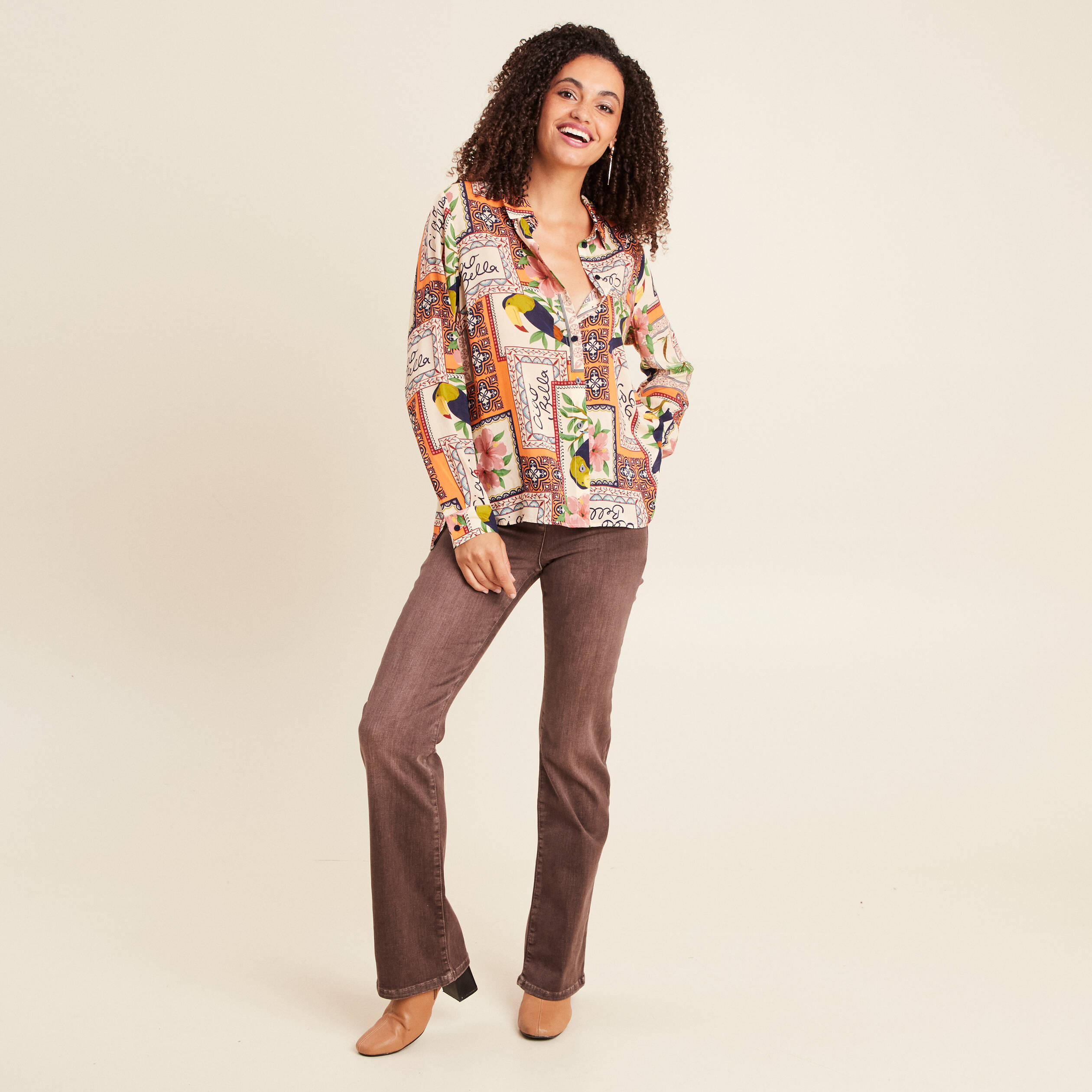 Jean magique L'Unique coupe bootcut marron clair femme