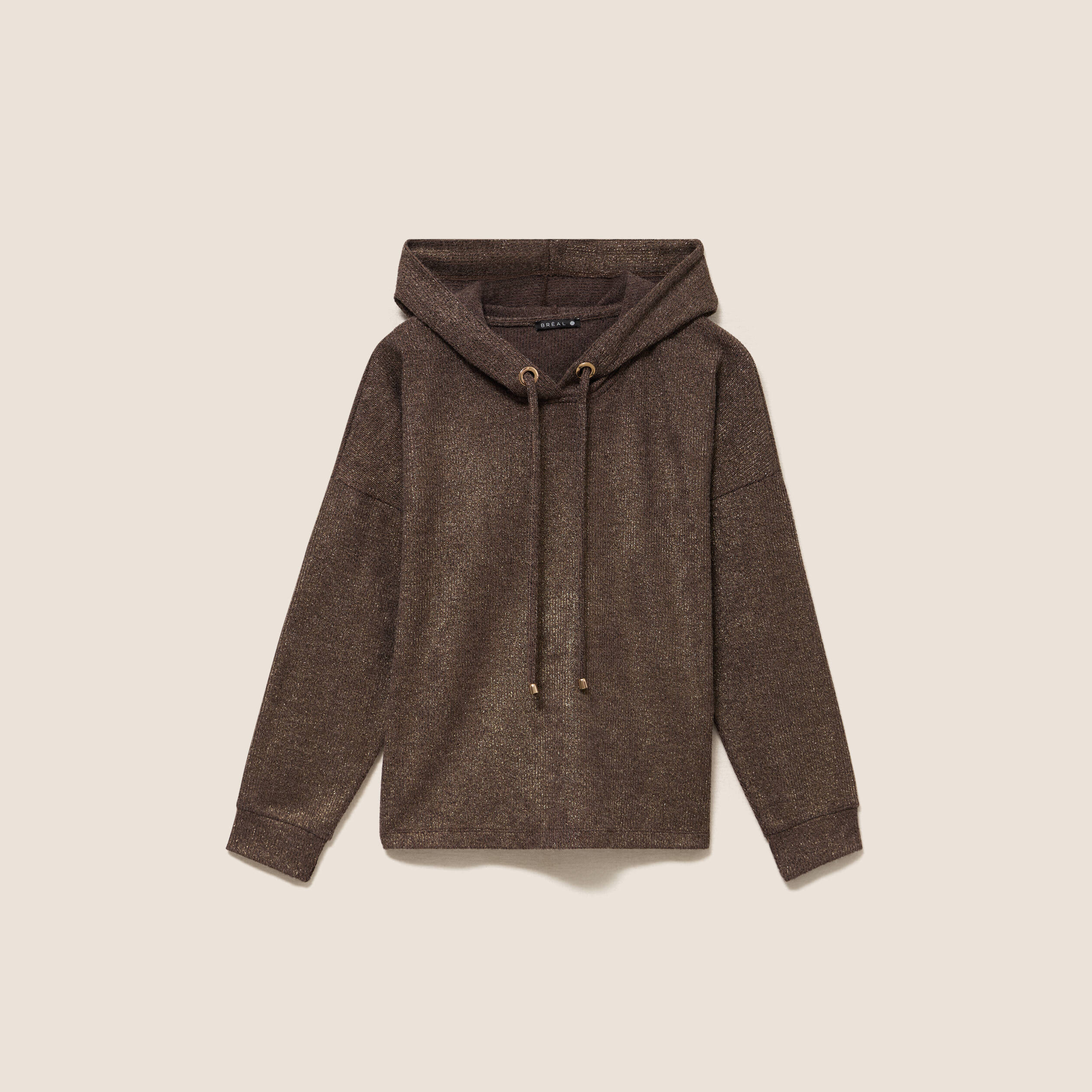 Sweat droit &agrave; capuche manches longues marron fonc&eacute; femme