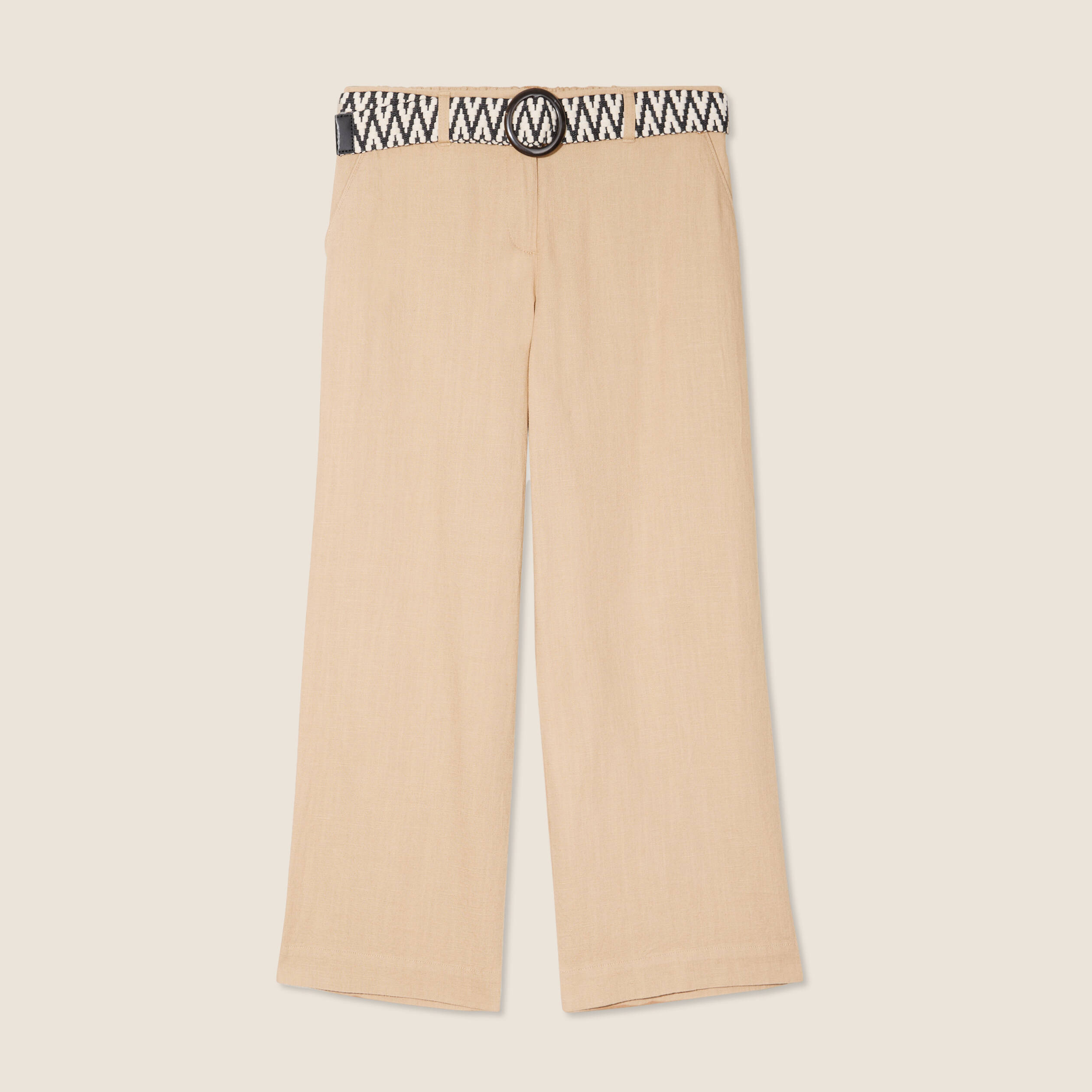 Pantalon large 7/8ème ceinturé sable femme