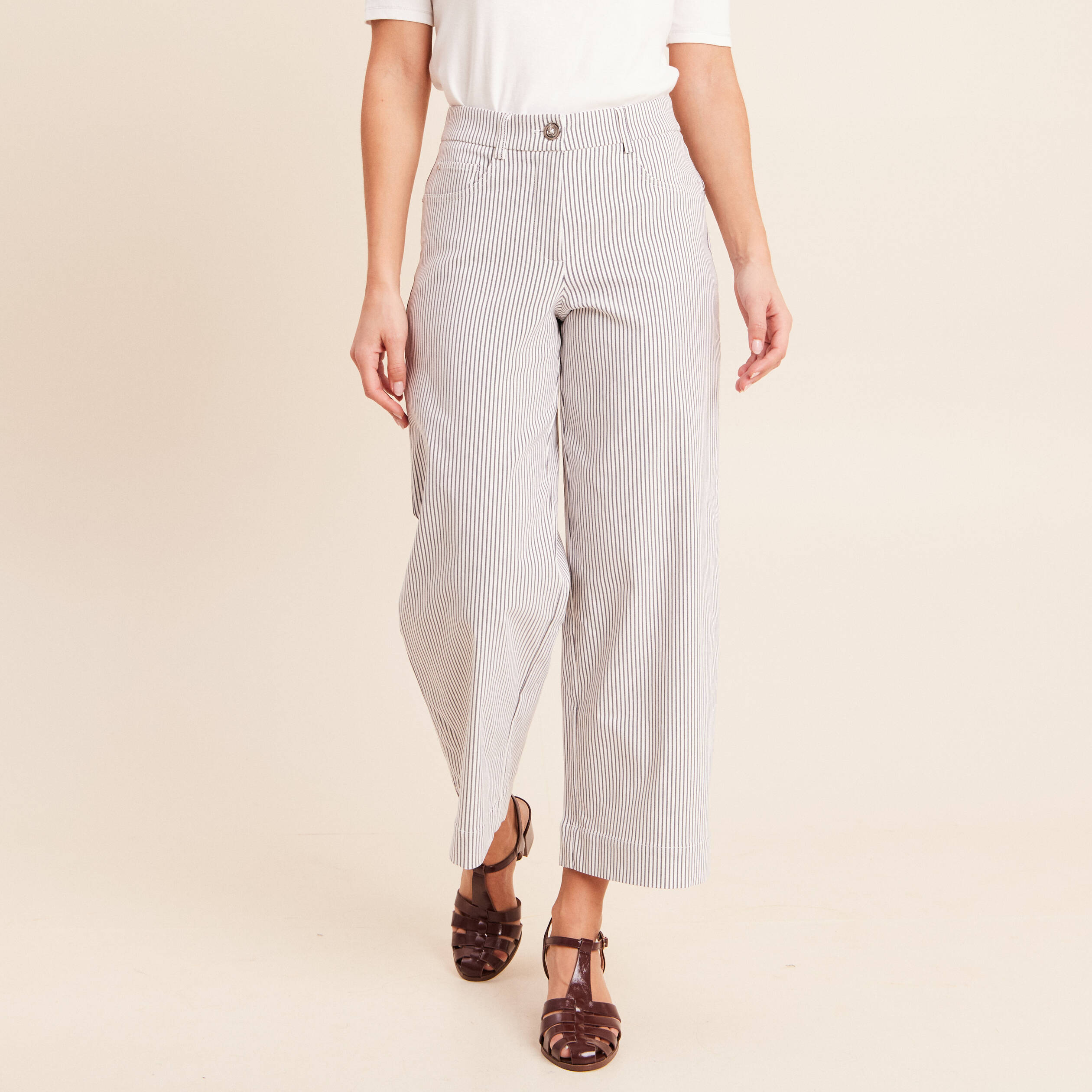 Pantalon large taille haute bleu femme