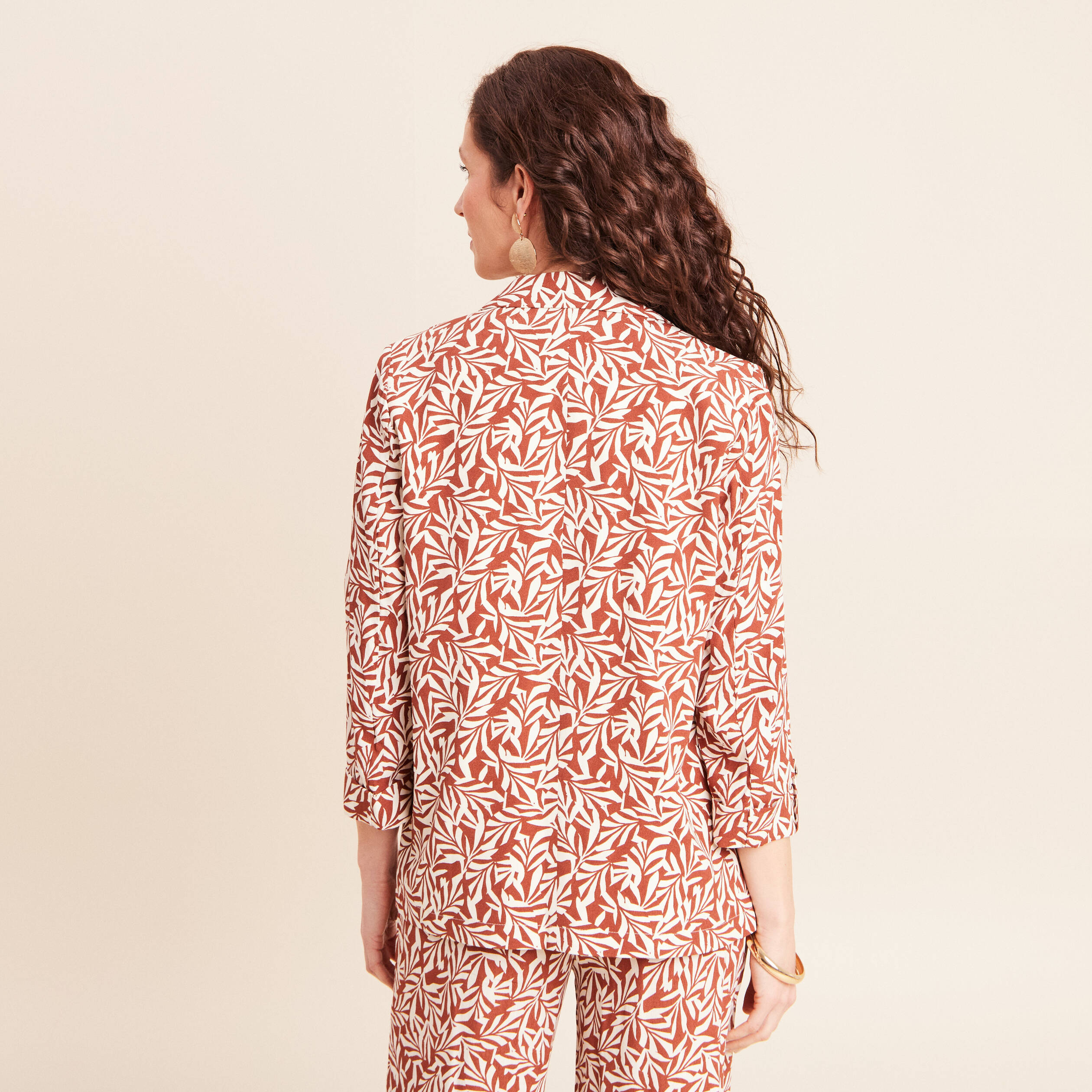 Veste longue droite col tailleur orange femme