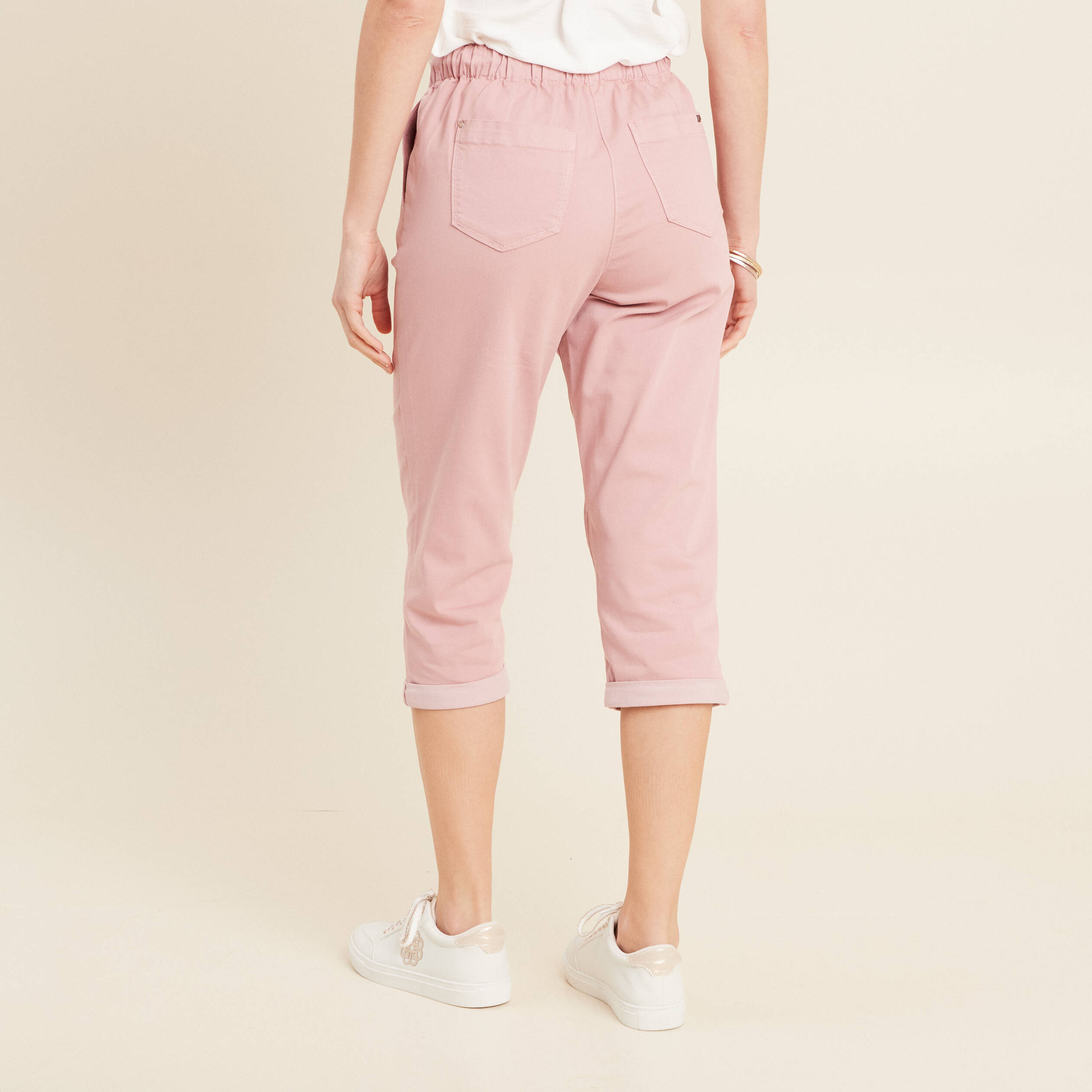 pantacourt large taille haute rose pastel femme Pantacourt large taille haute rose pastel femme