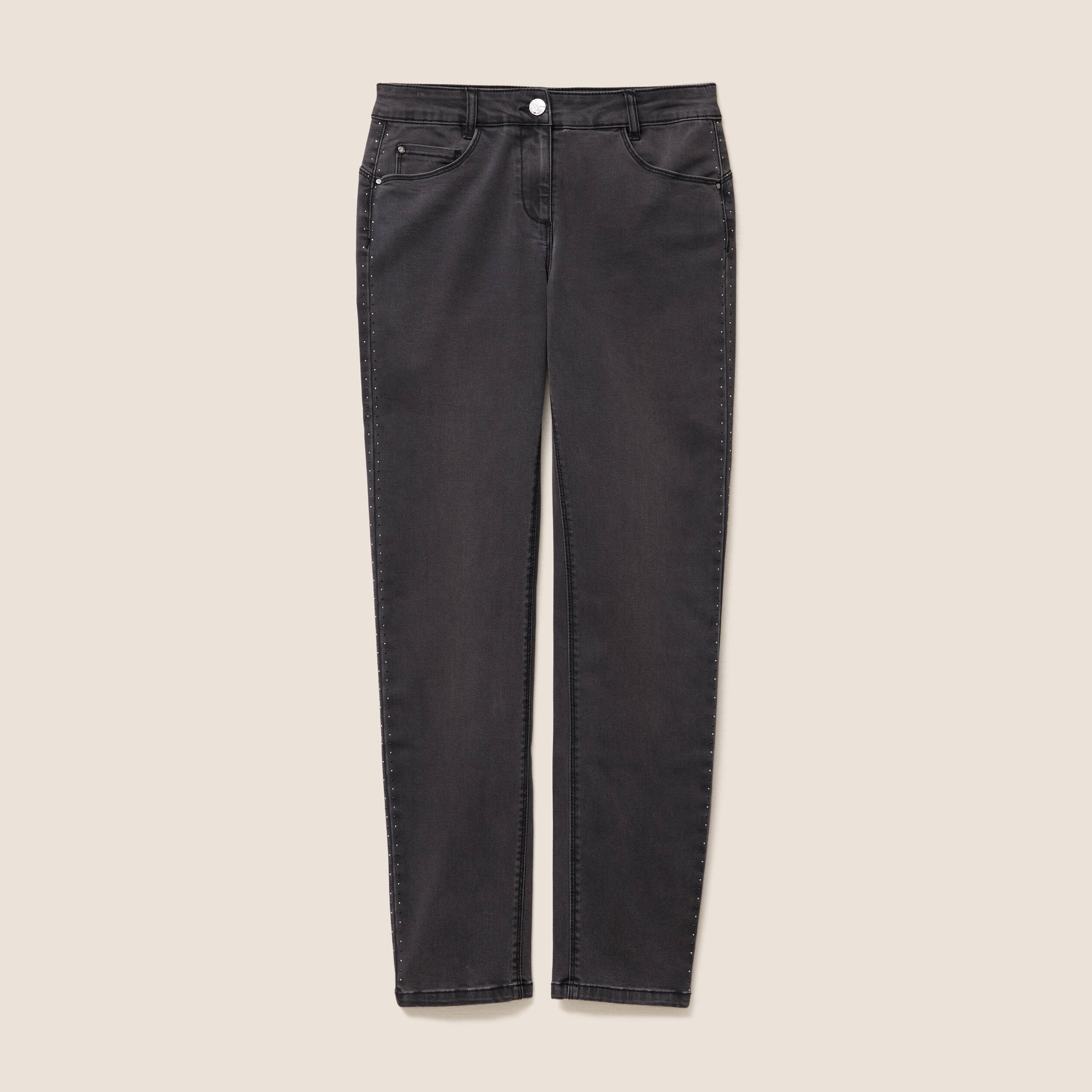 Jean ajusté taille basculée denim gris femme
