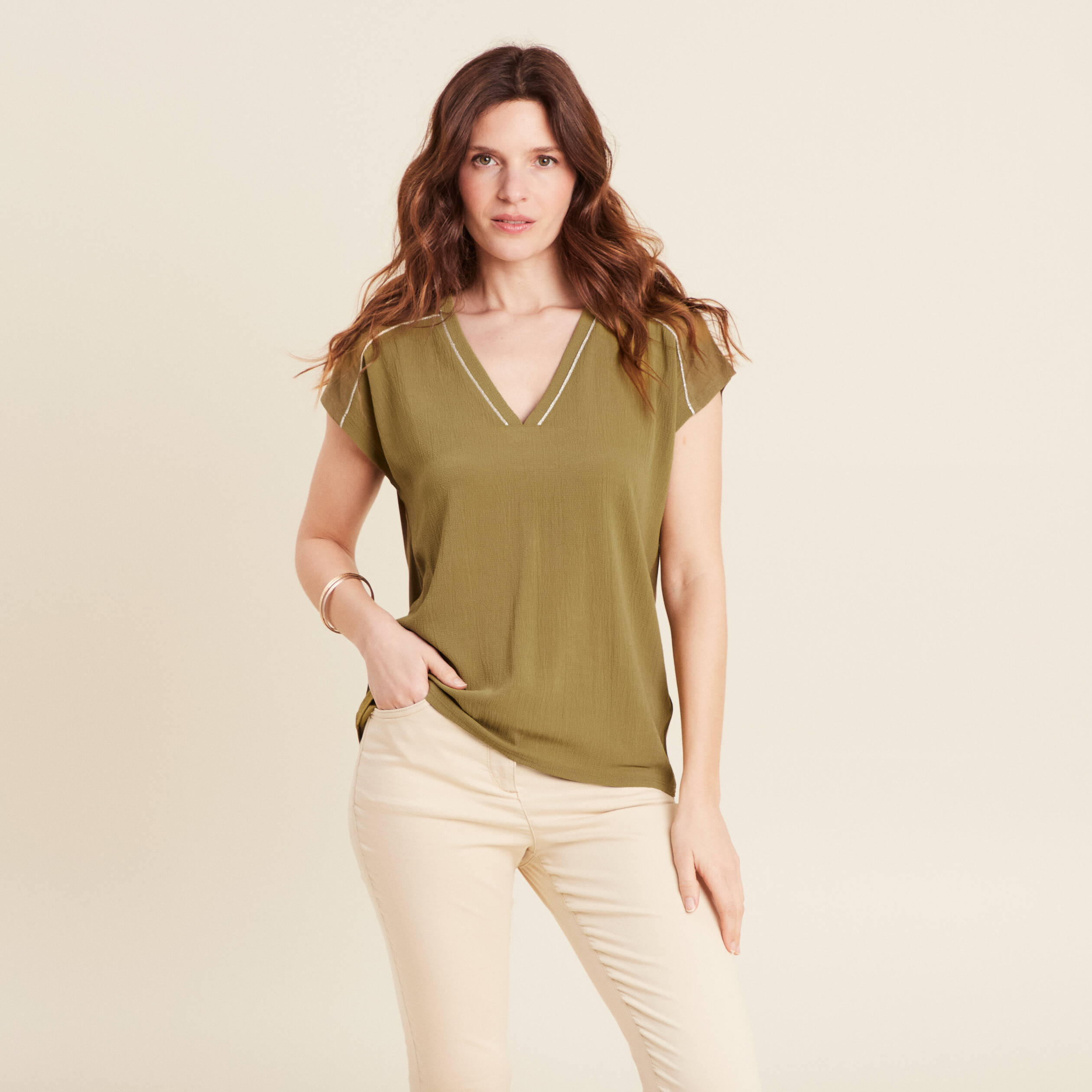 t shirt manches courtes vert kaki femme T-shirt manches courtes vert kaki femme