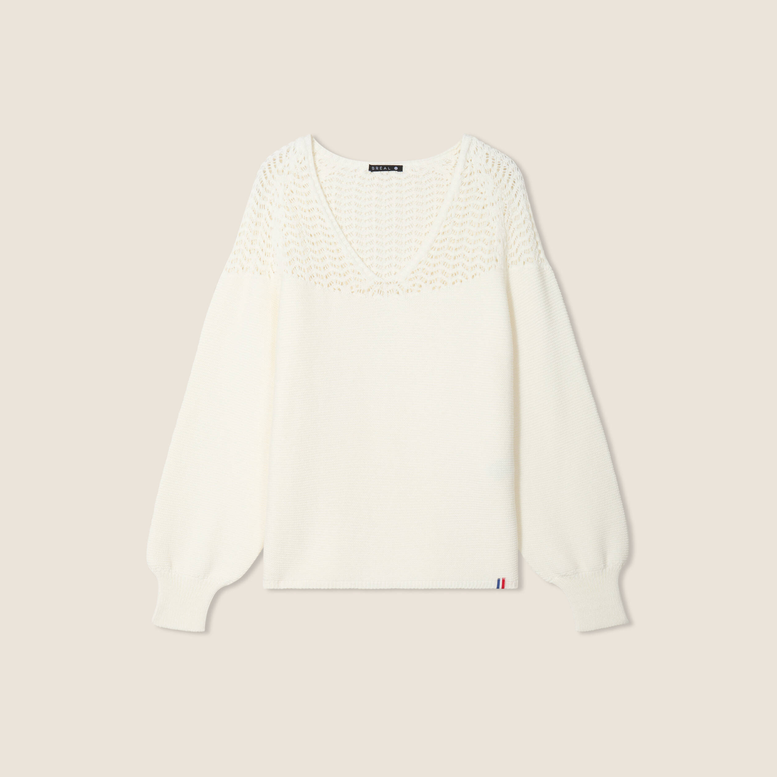 Pull confectionné en France ecru femme