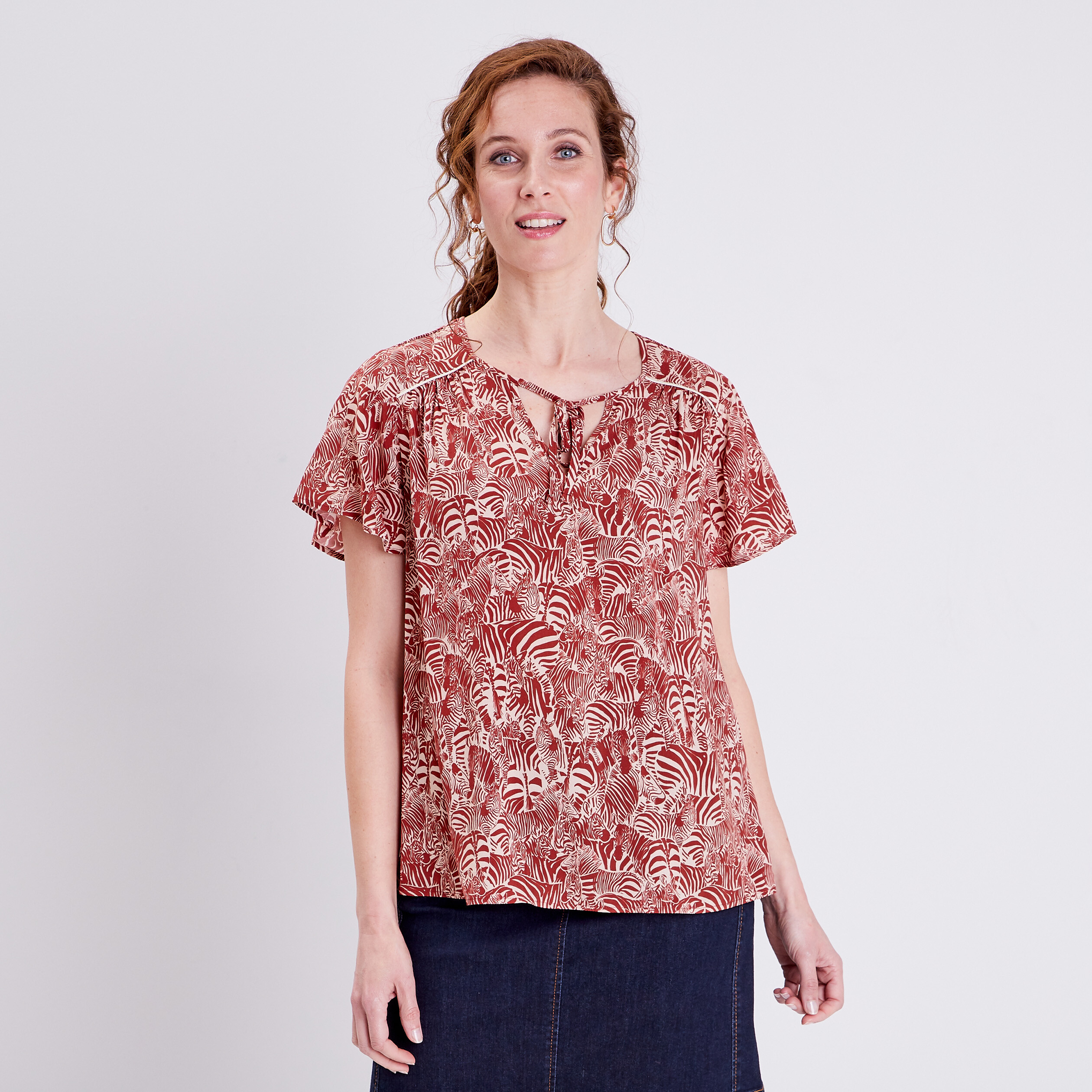 Blouse manches courtes rouge foncé femme