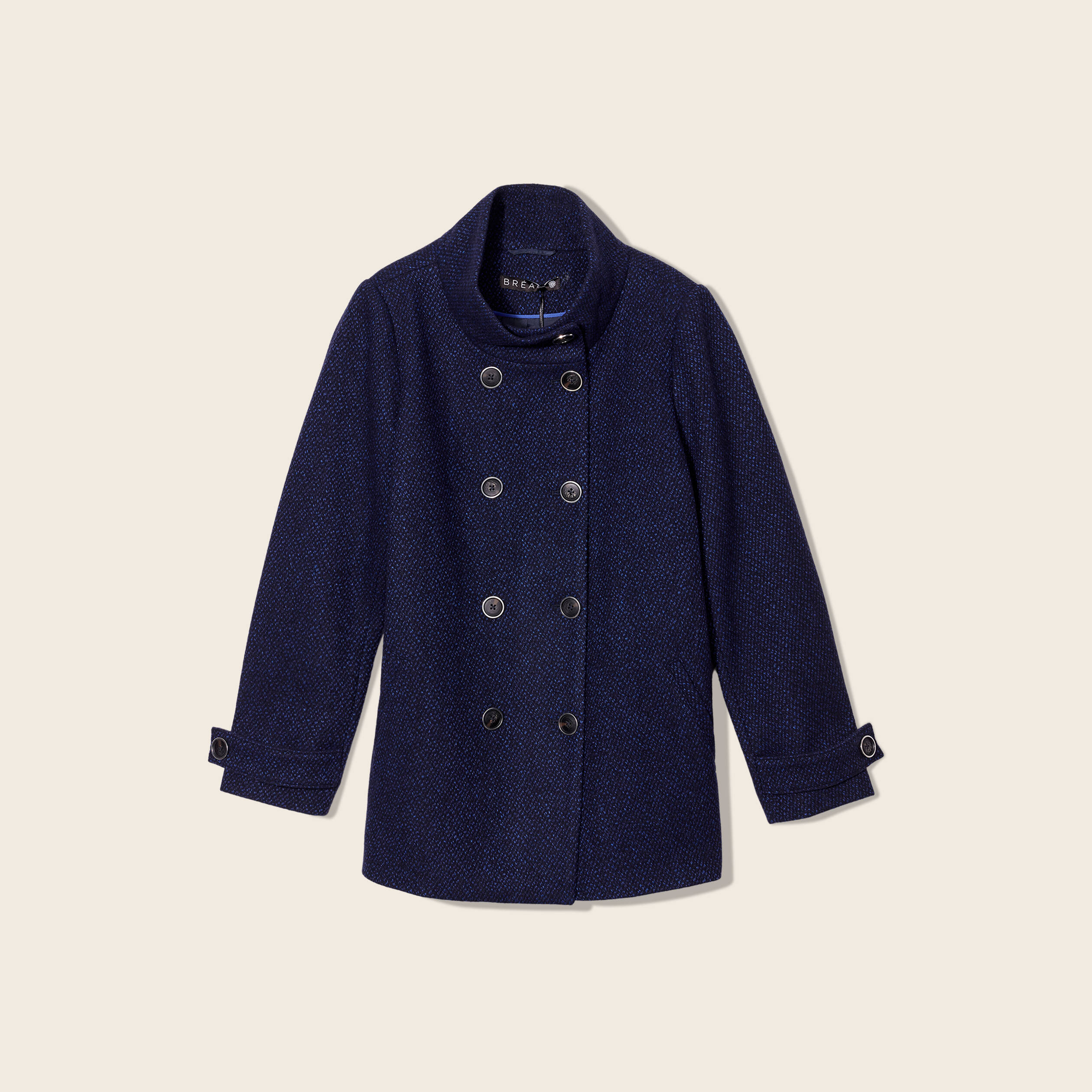 Caban droit boutonné bleu foncé femme