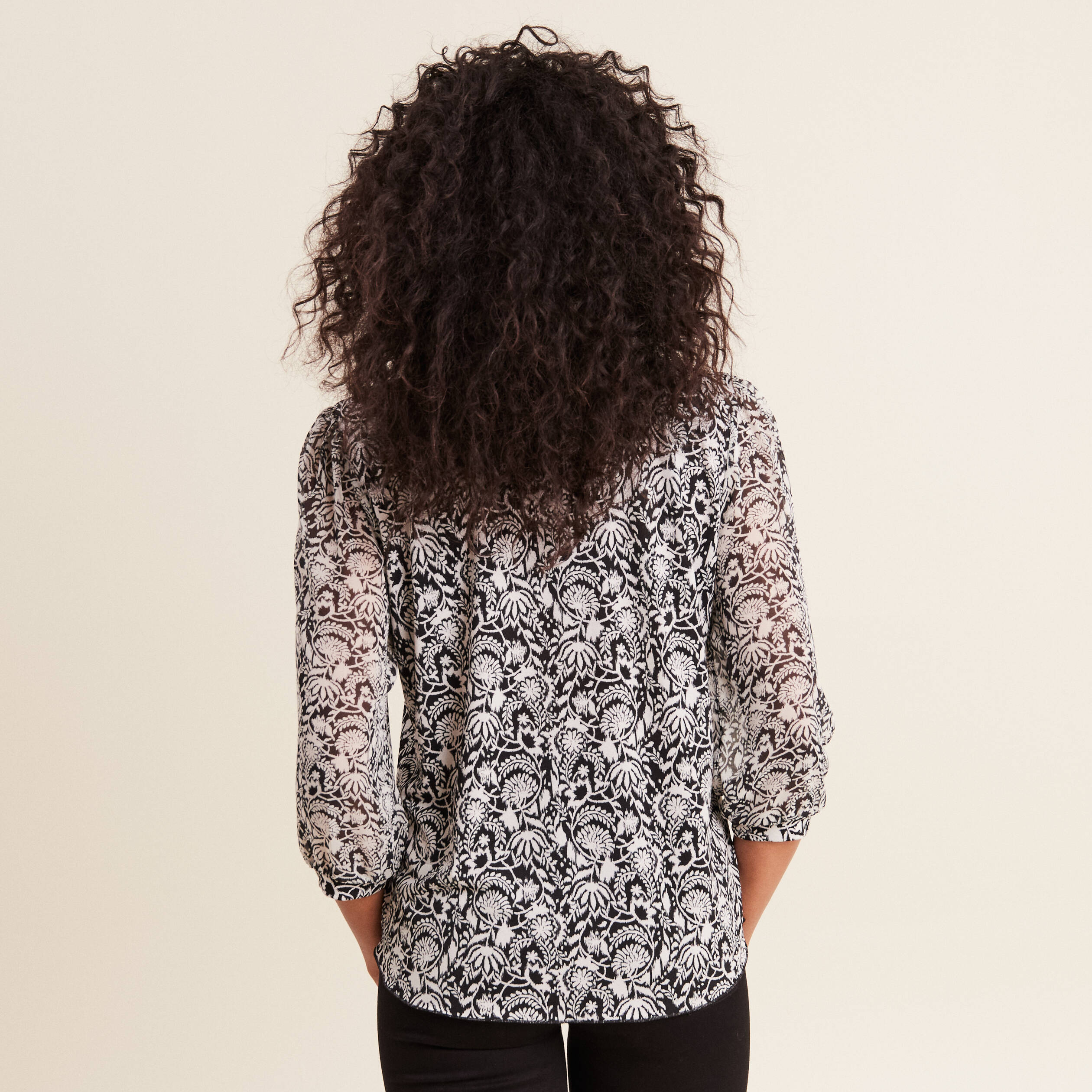 Blouse manches 3/4 noir femme