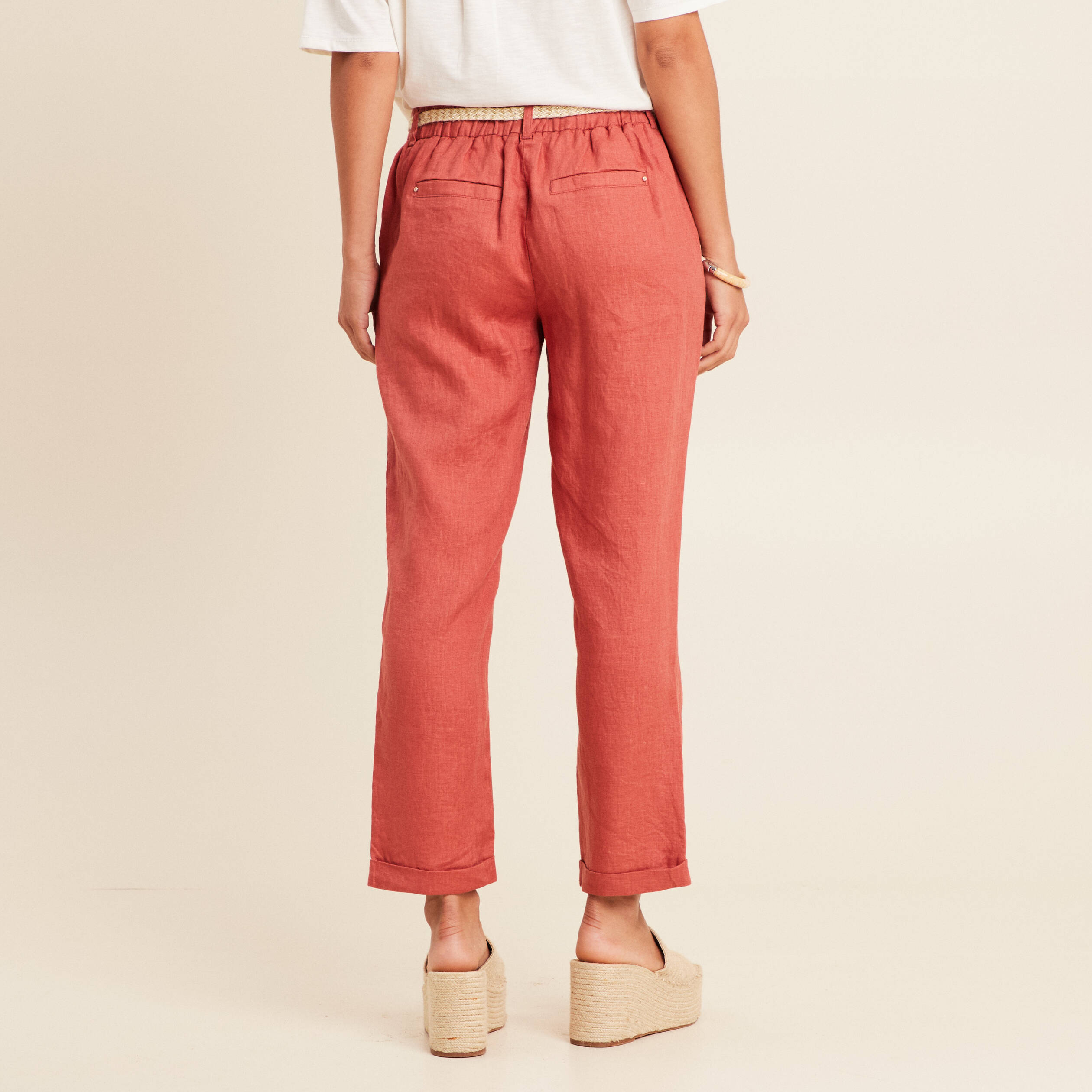 pantalon flou ceinture vieux rose femme Pantalon flou ceinturé vieux rose femme