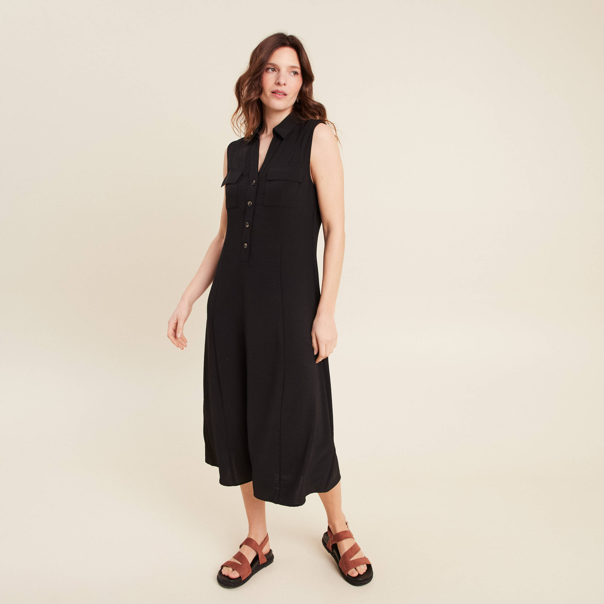Robe longue évasée noir femme