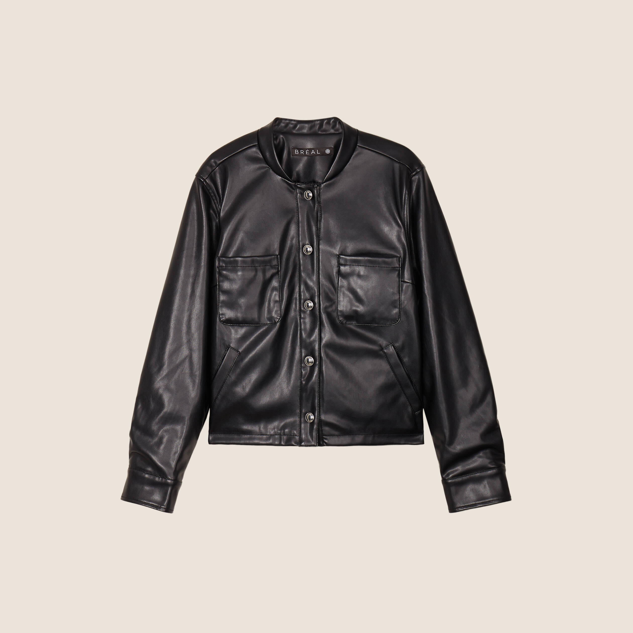 Blouson cintré simili cuir noir femme