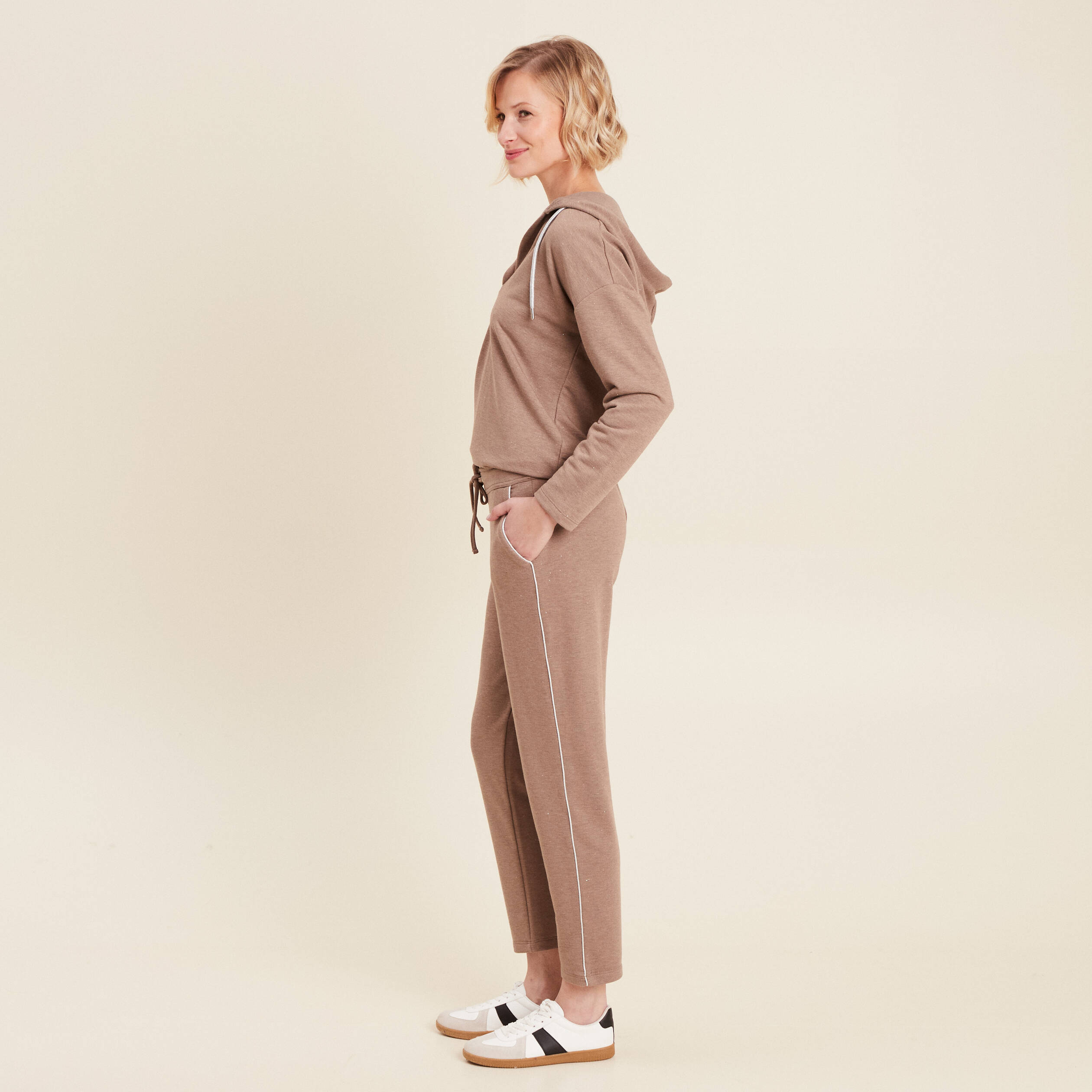 Pantalon jogging 7/8ème taupe femme