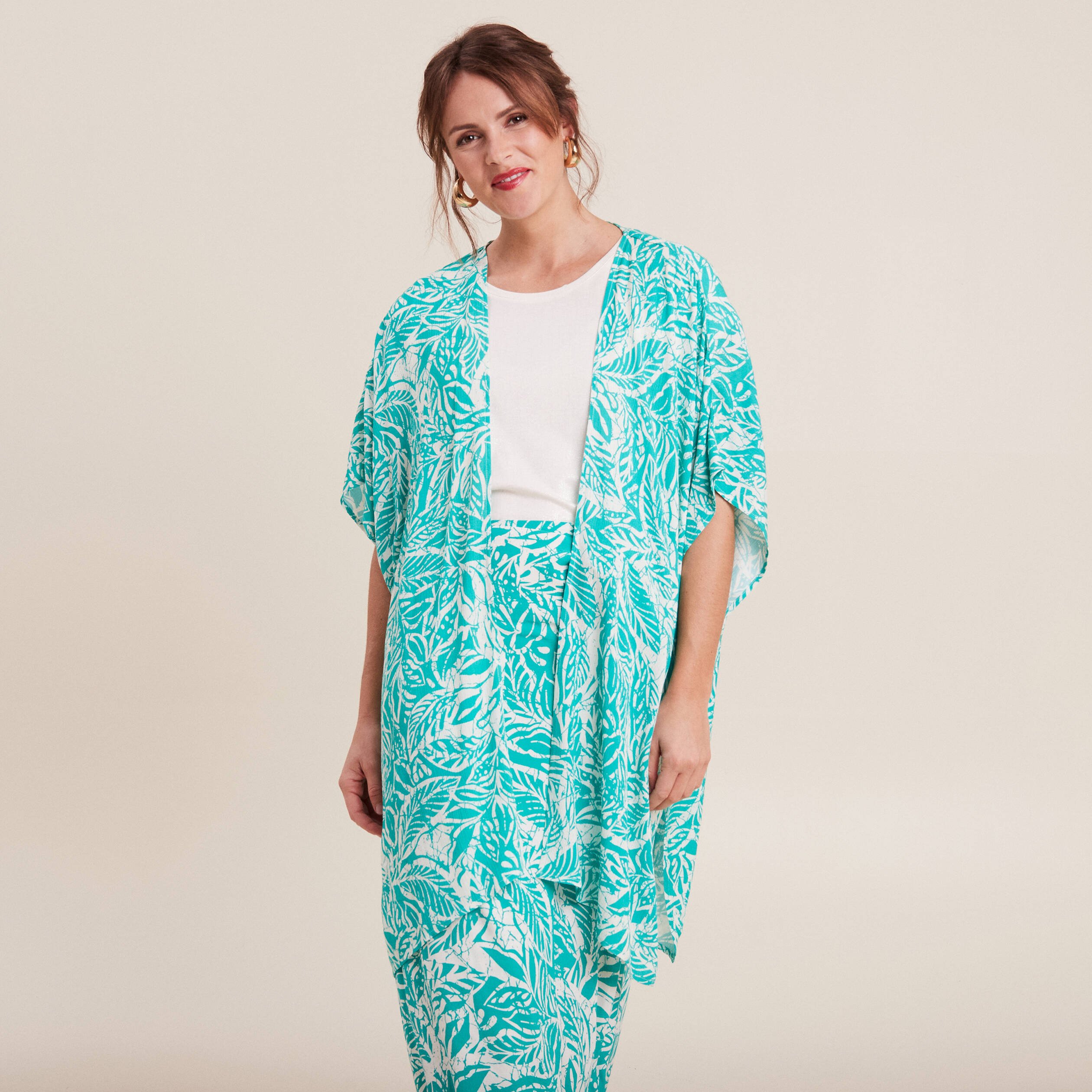 Kimono dos smocké vert émeraude femme