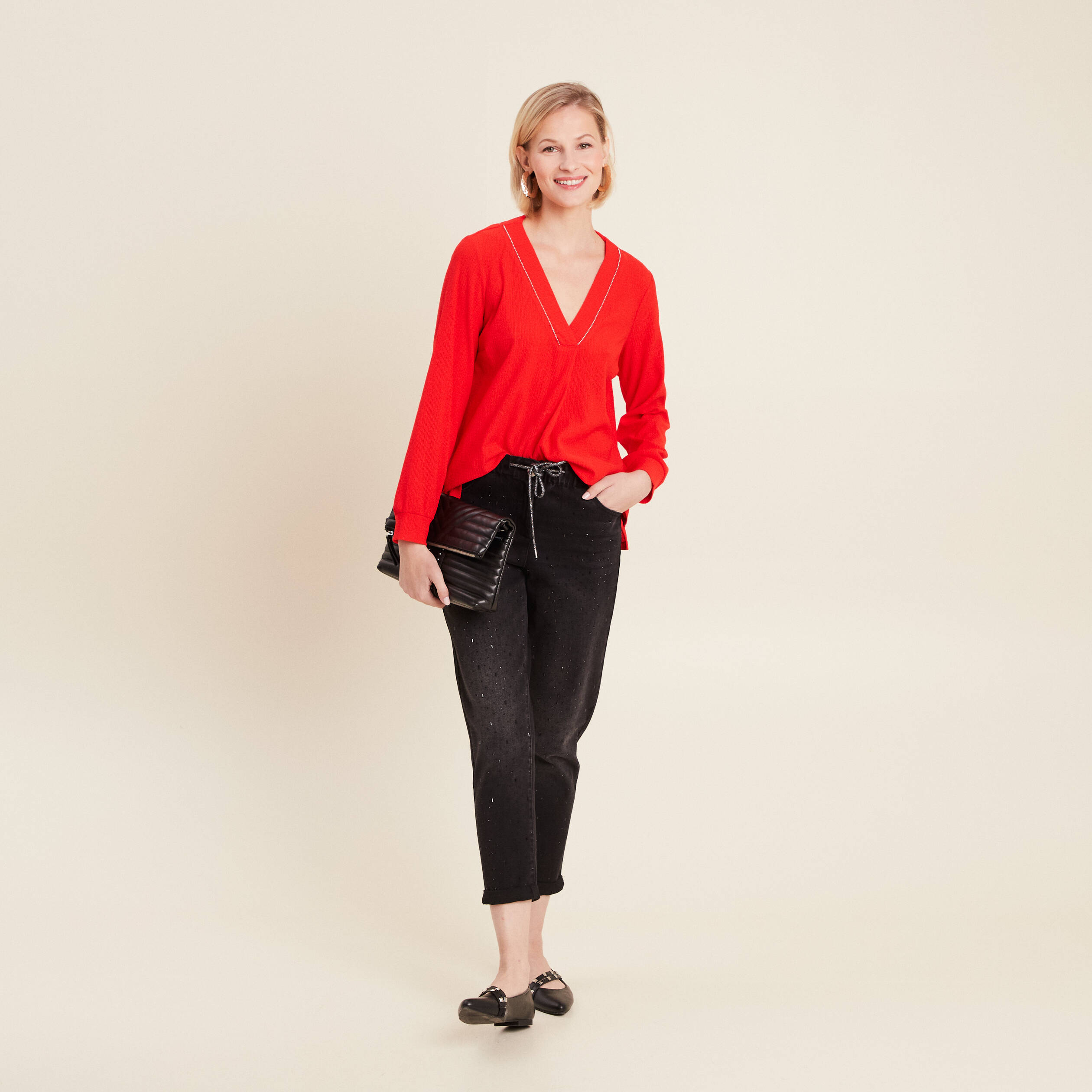 Jean jogging strass denim noir femme