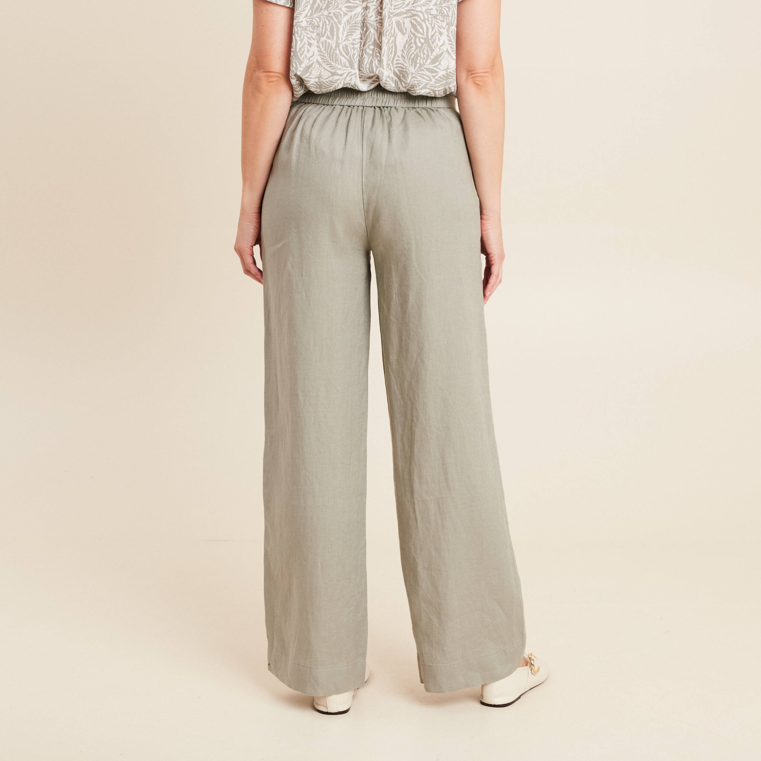 pantalon large taille haute en lin vert clair femme Pantalon large taille haute en lin vert clair femme