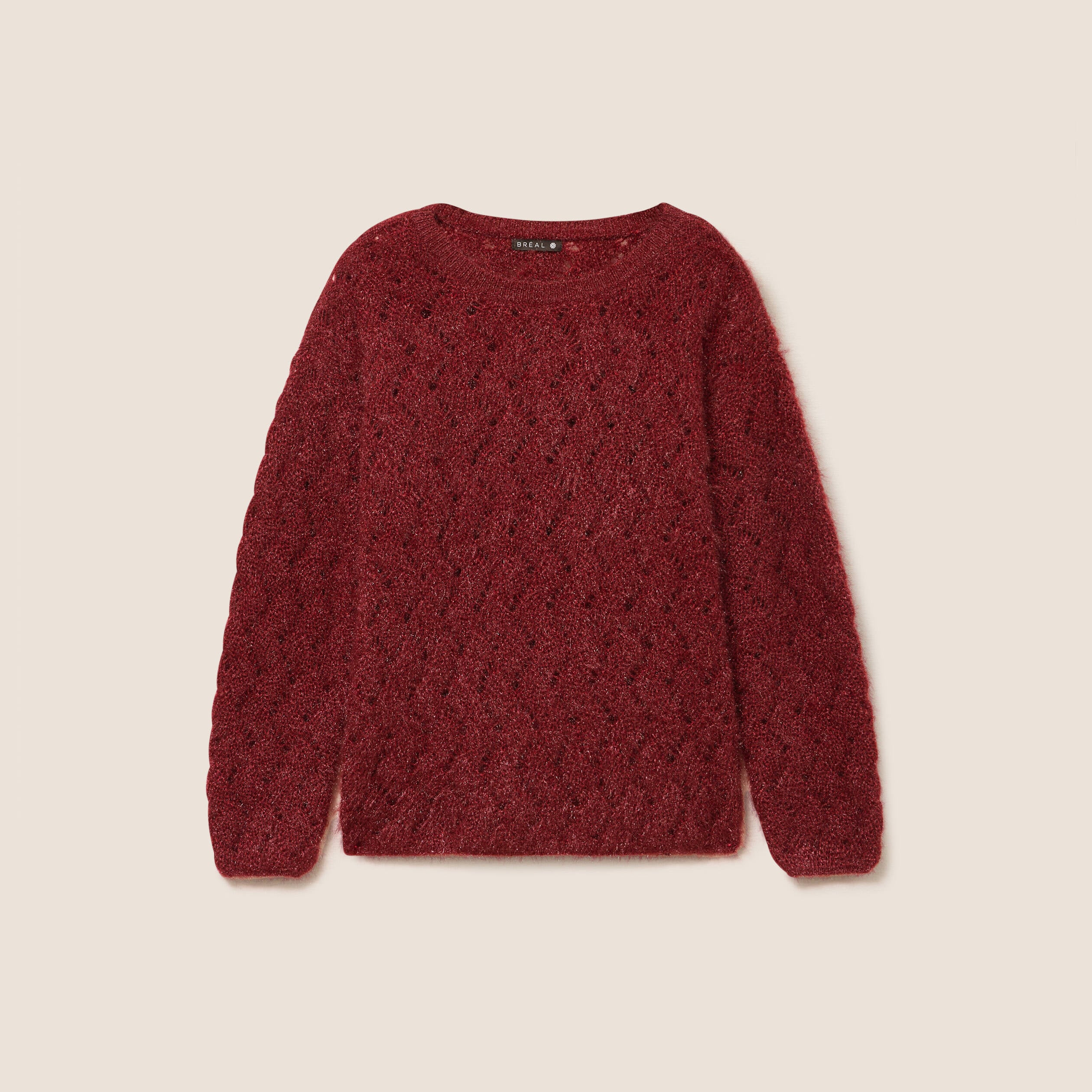 Pull manches longues ajour&eacute; bordeaux femme