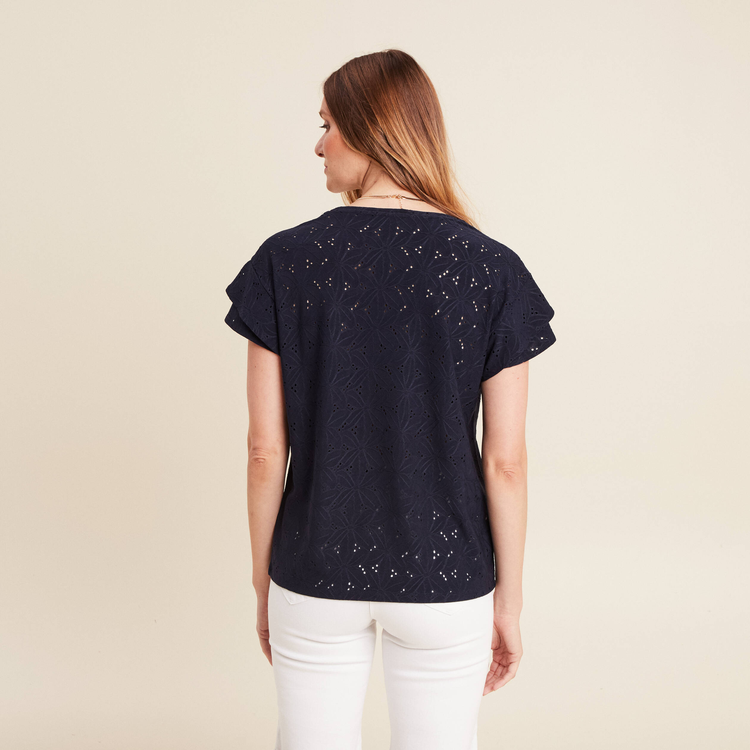 T-shirt cintré col V bleu foncé femme