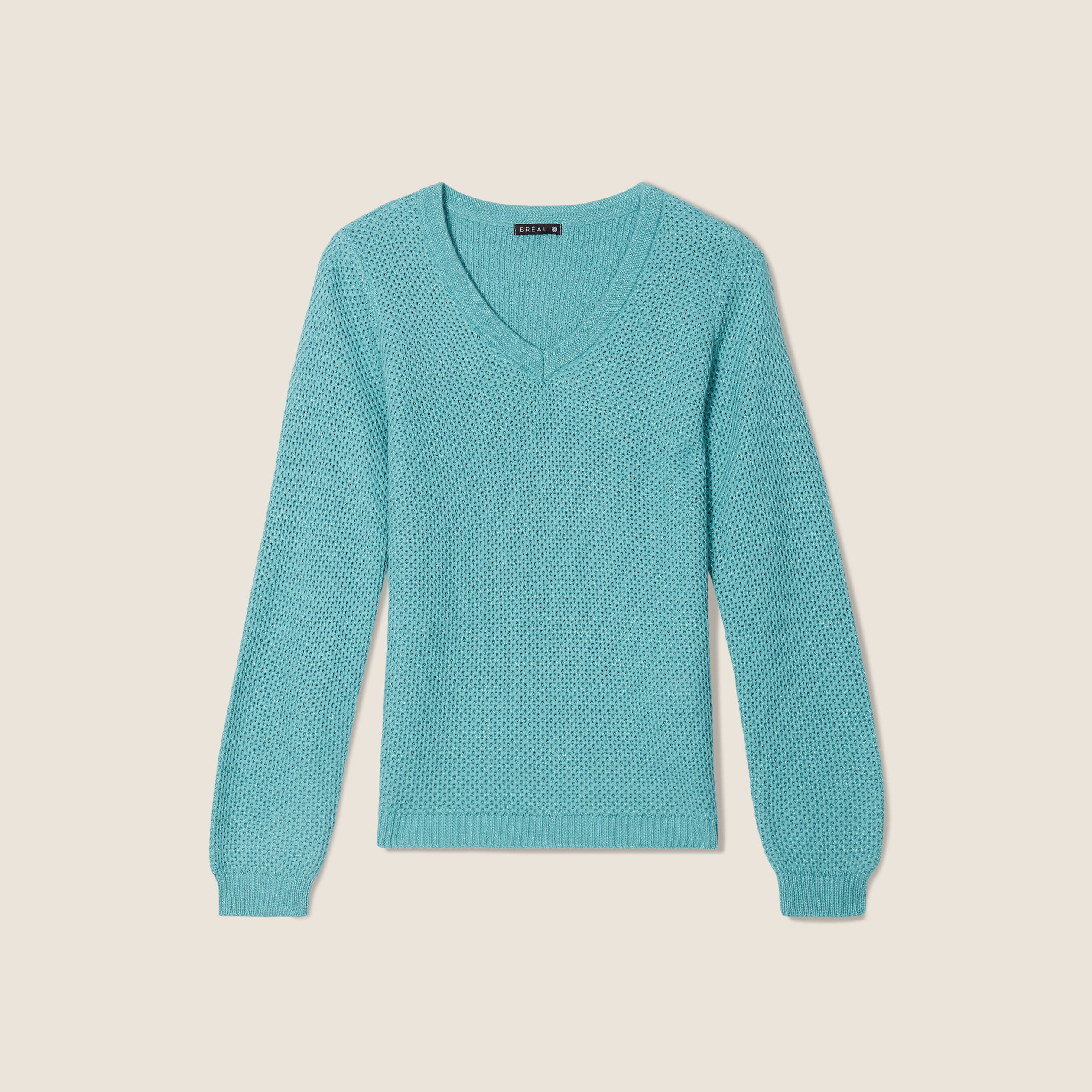 Pull avec col en V bleu canard femme