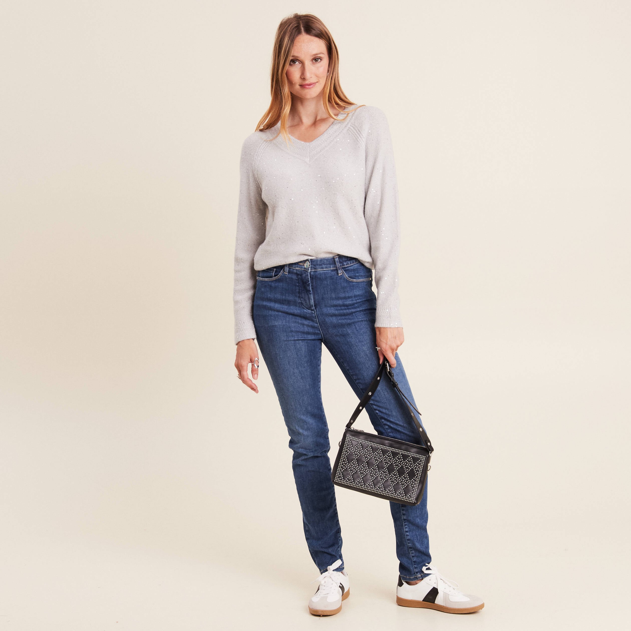 Pull manches longues gris clair femme