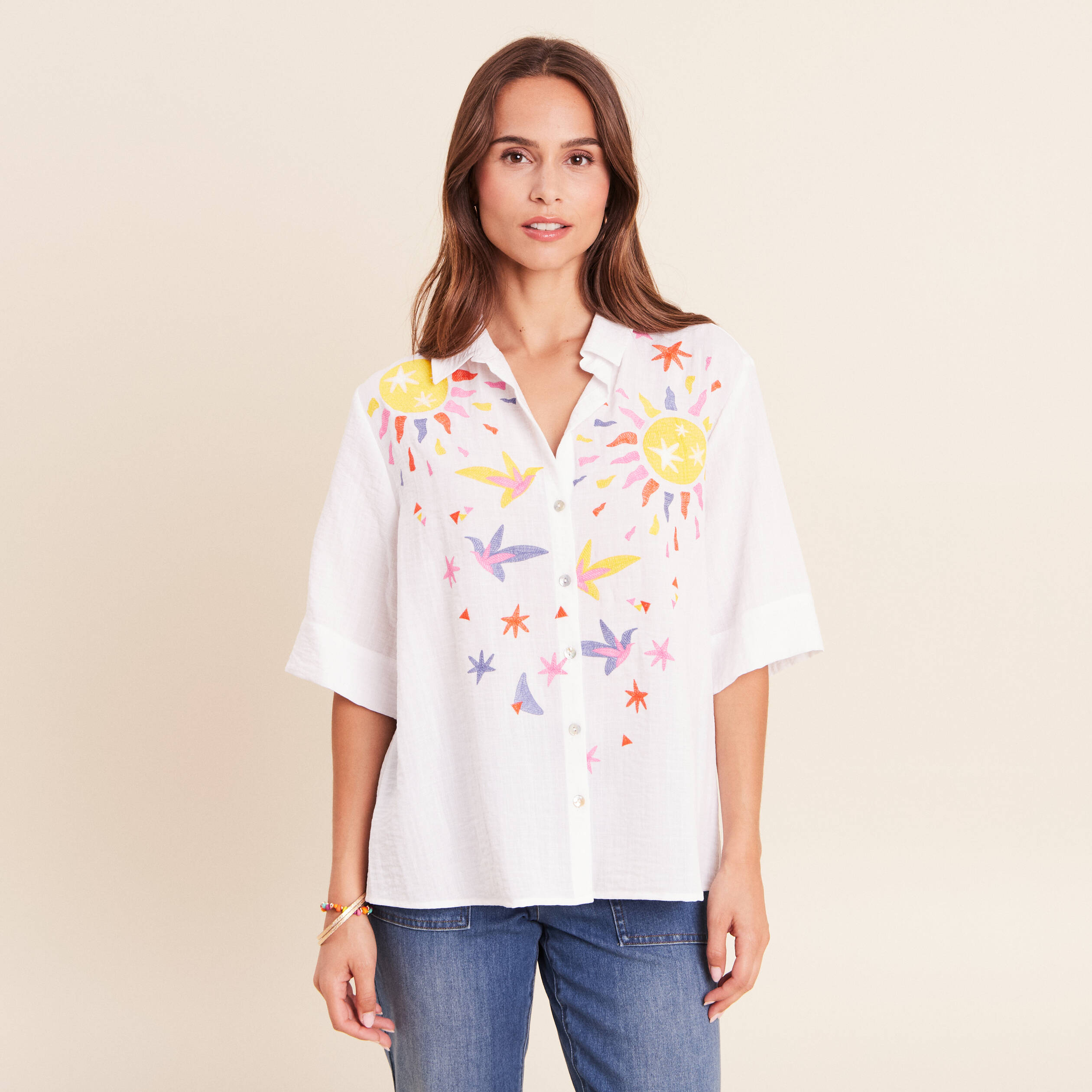 Chemise ample manches 3/4 col chemise blanc femme