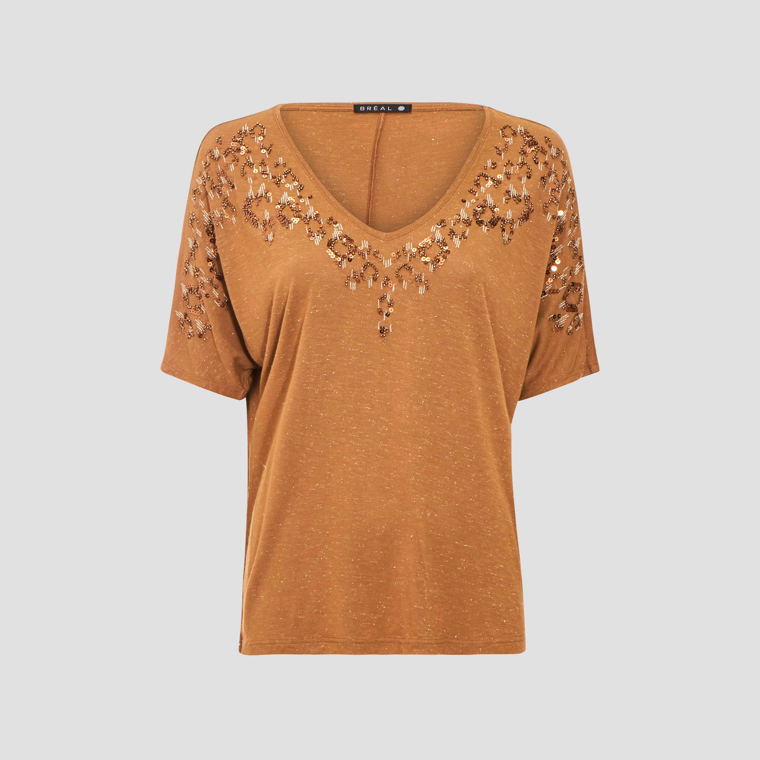 T-shirt manches courtes marron femme