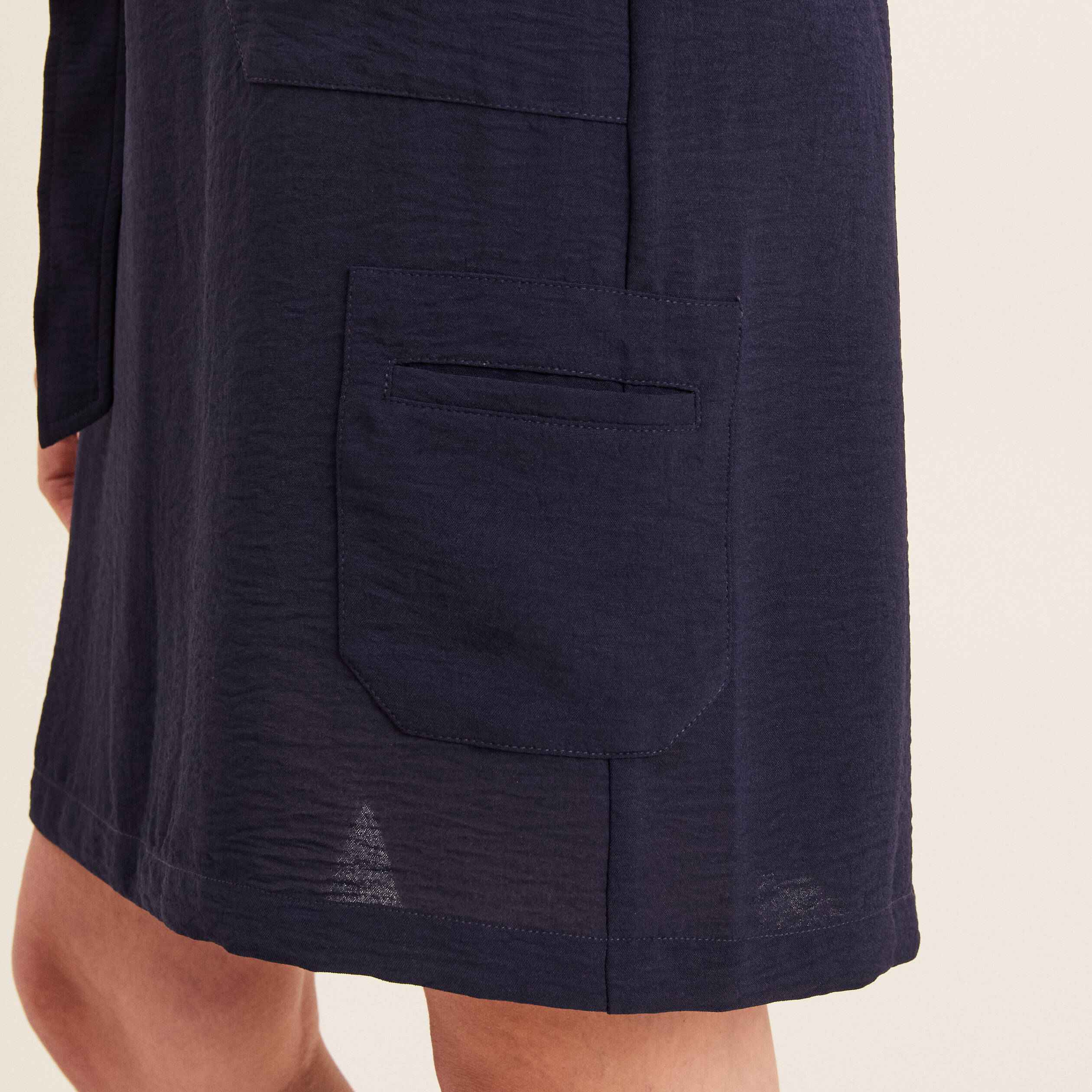 Jupe droite ceintur&eacute;e bleu fonc&eacute; femme
