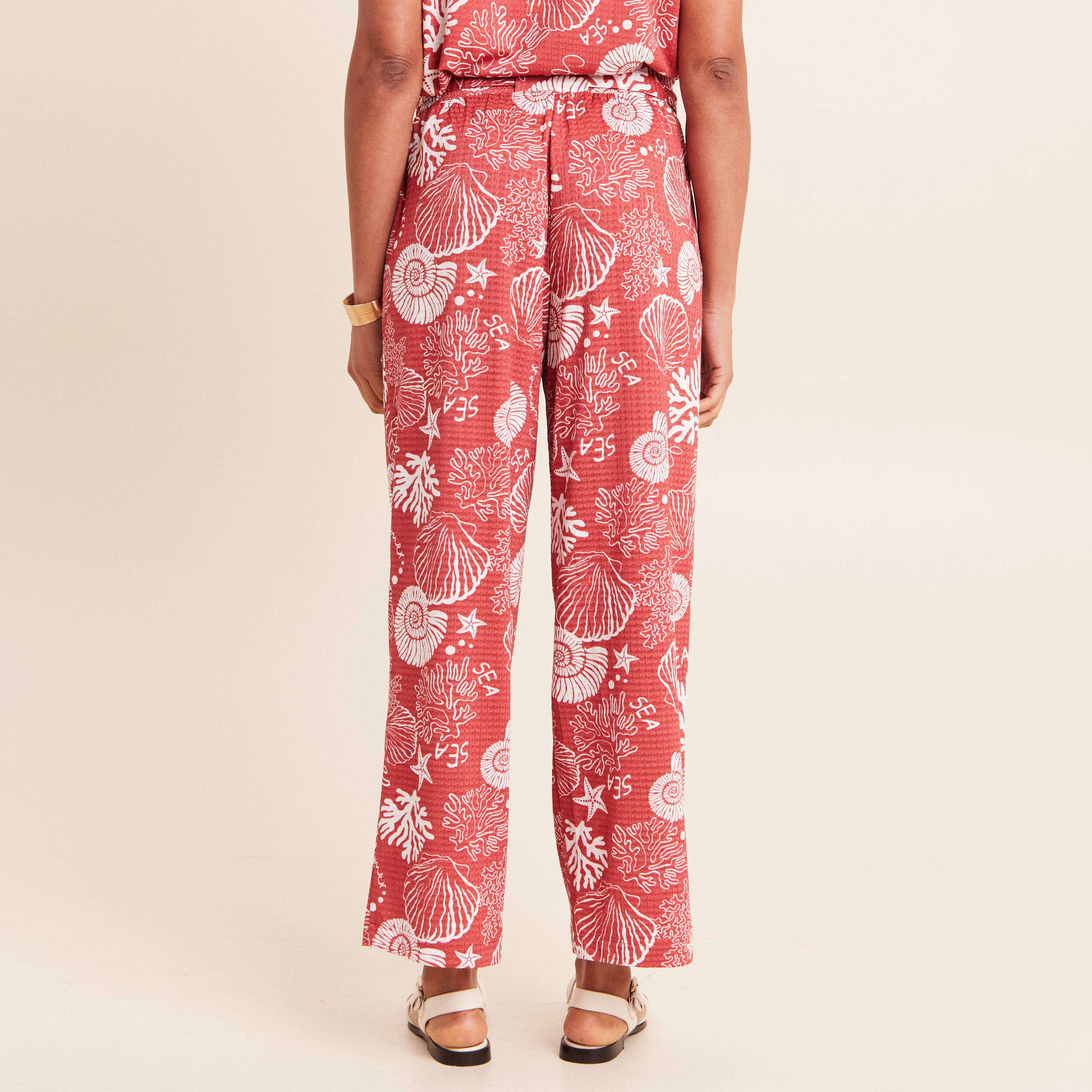 Pantalon coupe large 7/8&egrave;me taille haute orange femme