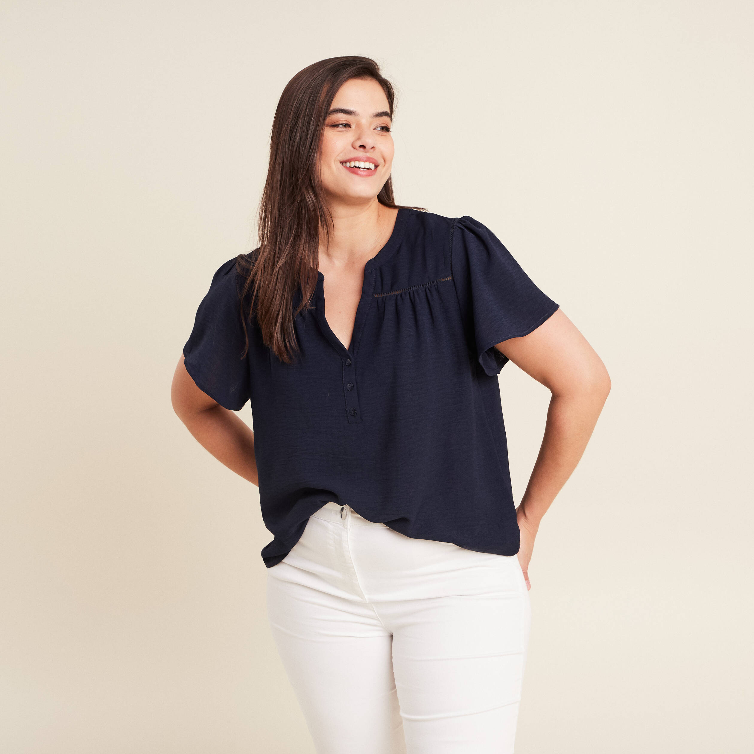 Blouse manches courtes bleu marine femme