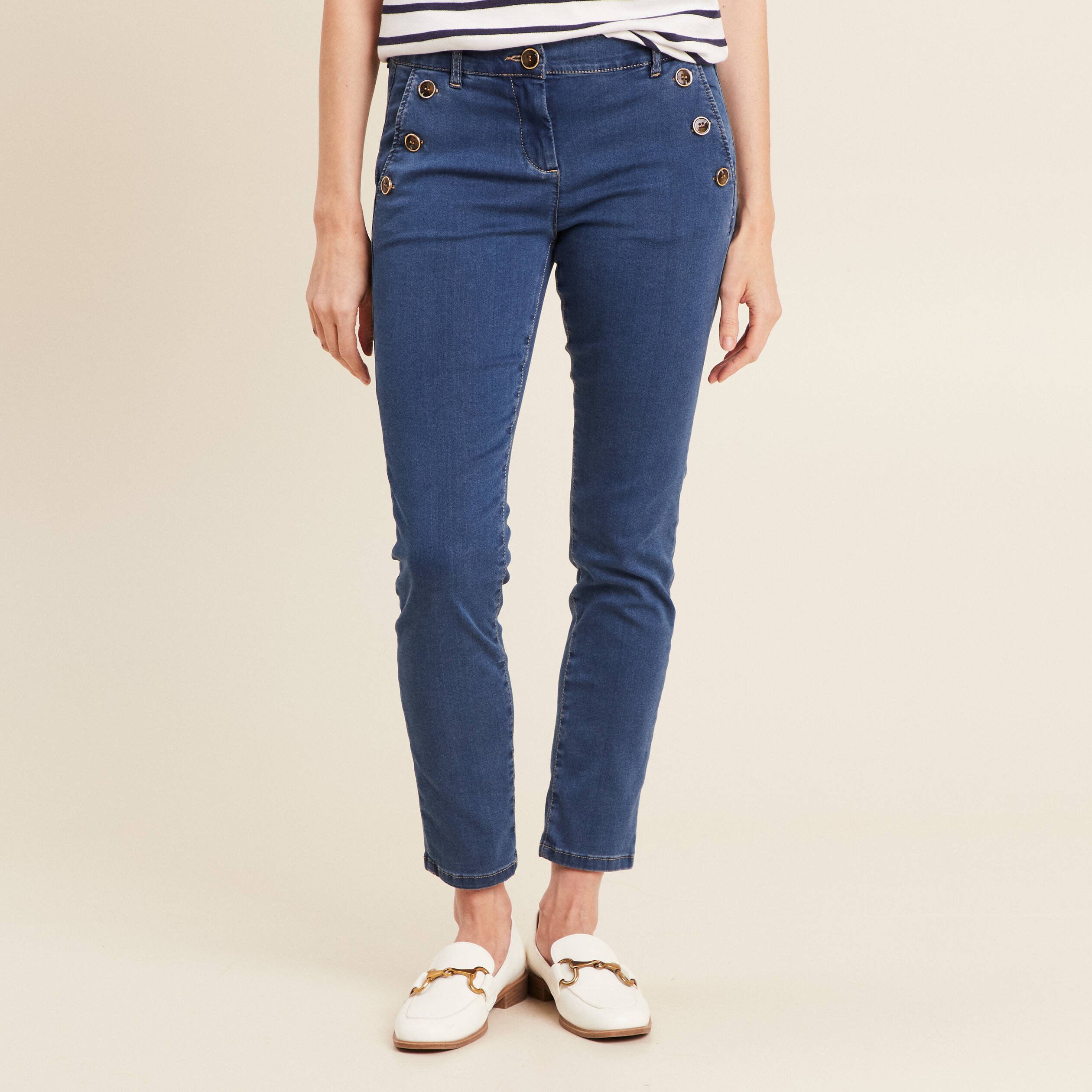 Jean ajusté 7/8ème à pont denim double stone femme