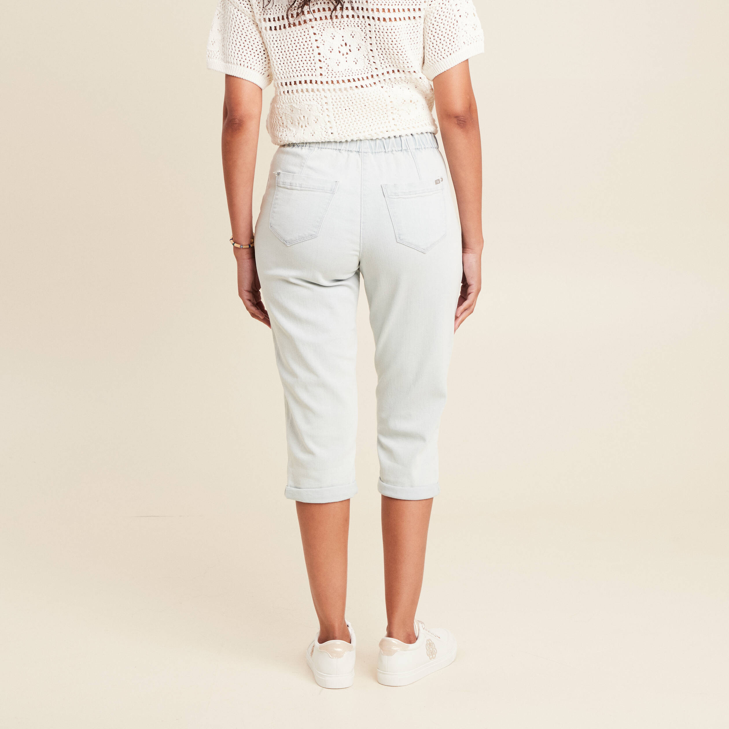 Pantacourt coupe mom denim bleach femme