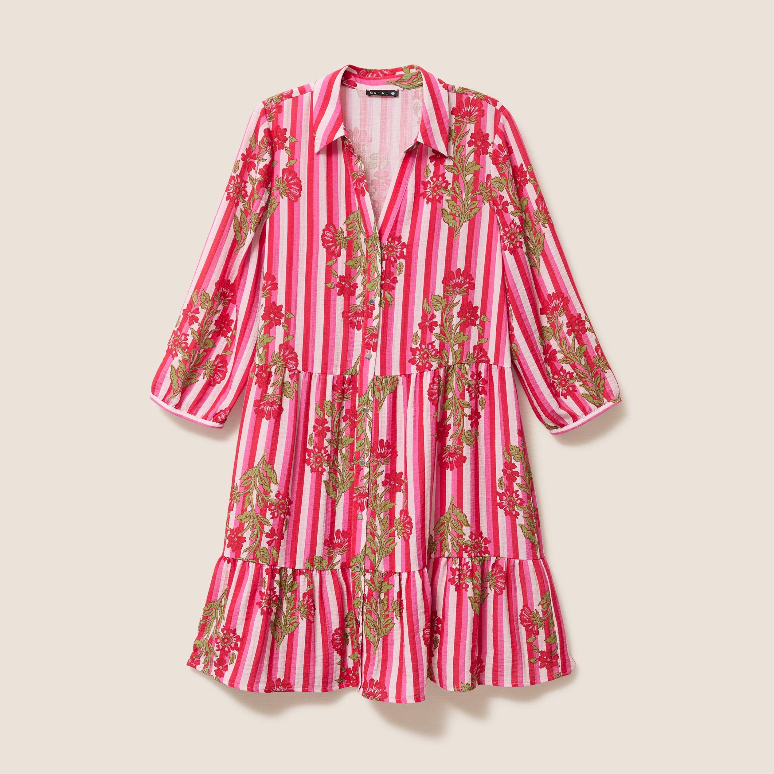 Robe courte &eacute;vas&eacute;e manches 3/4 rose femme