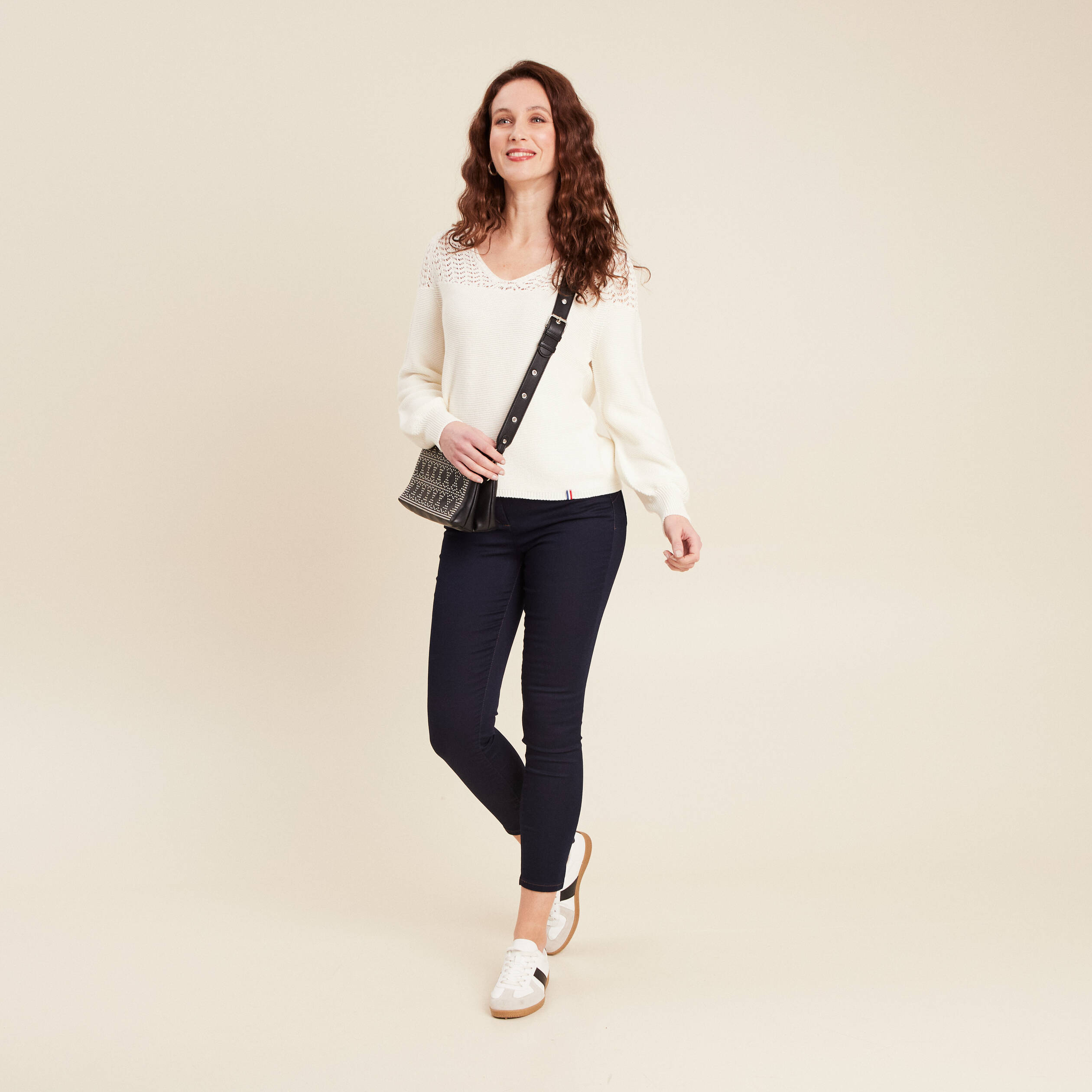 Pull confectionné en France ecru femme
