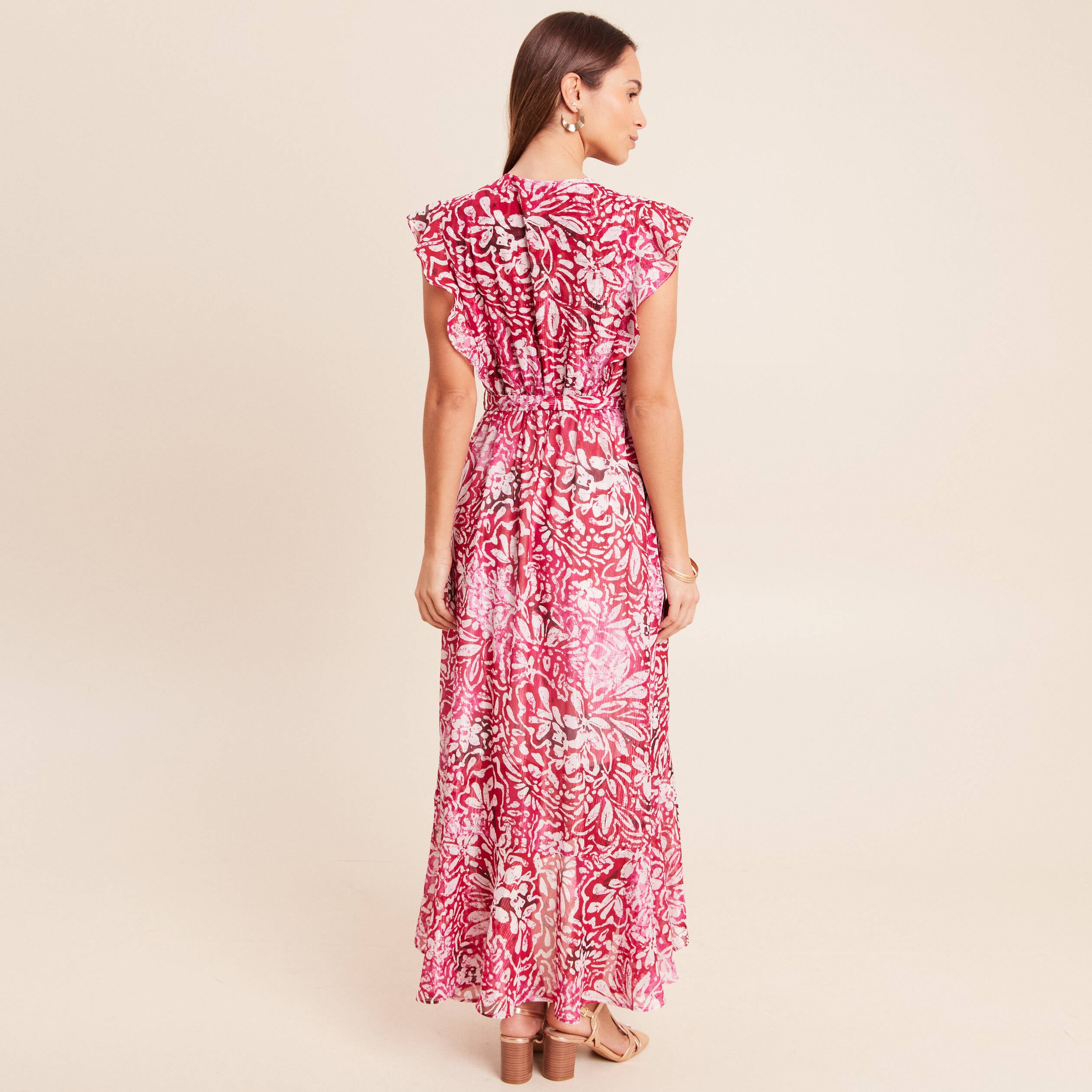 Robe longue portefeuille rose femme