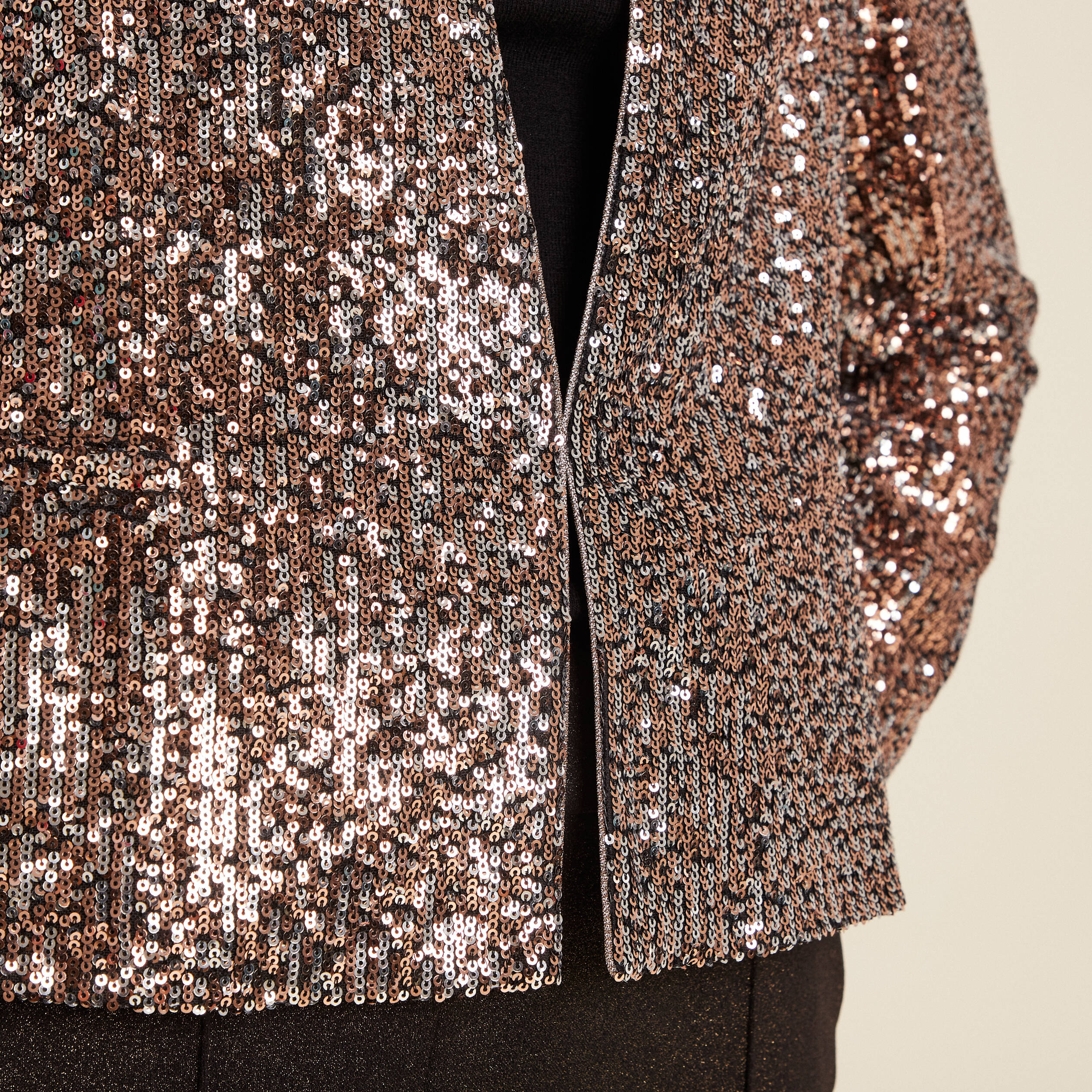 Veste col châle avec sequins couleur cuivre femme