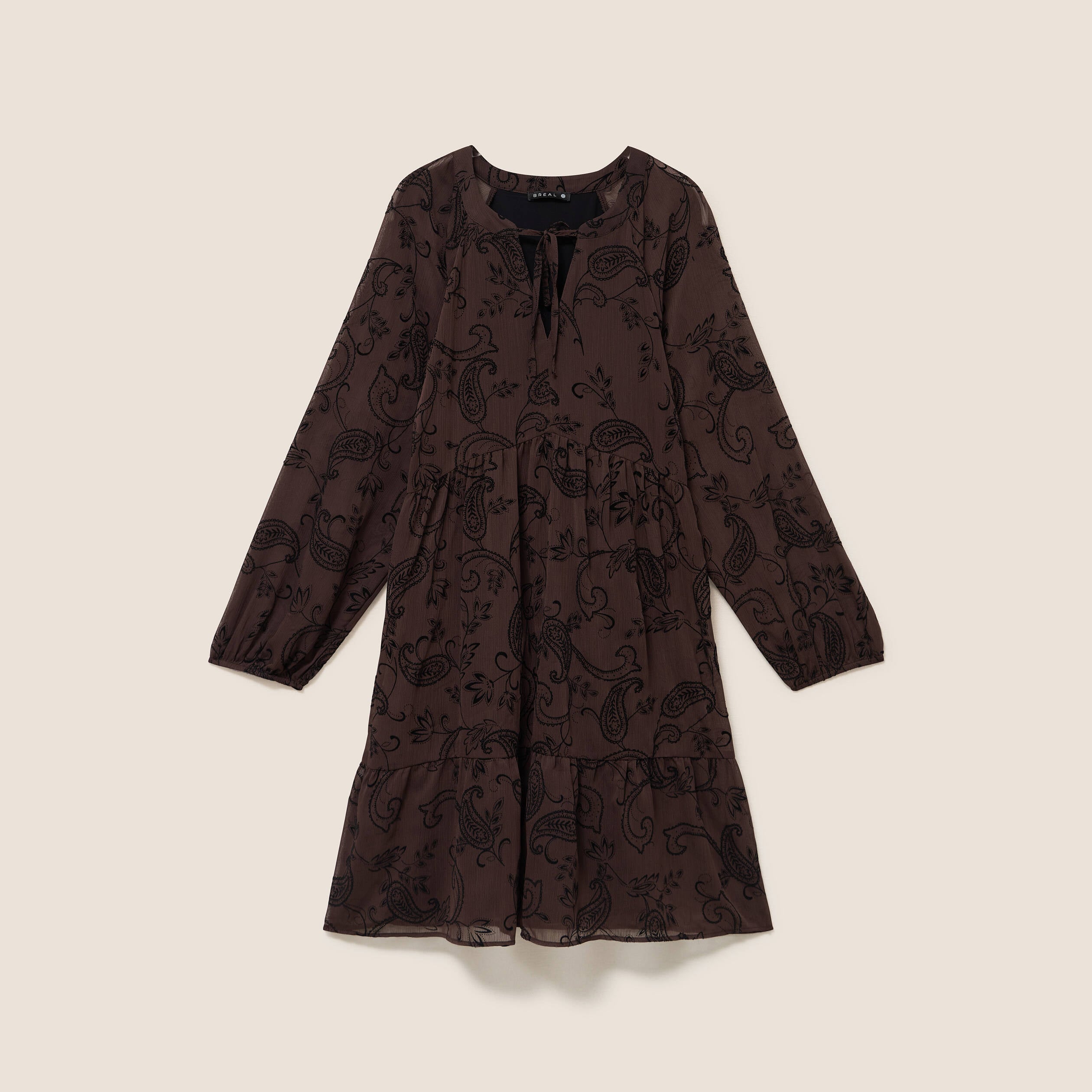 Robe courte &eacute;vas&eacute;e col v manches longues noir femme