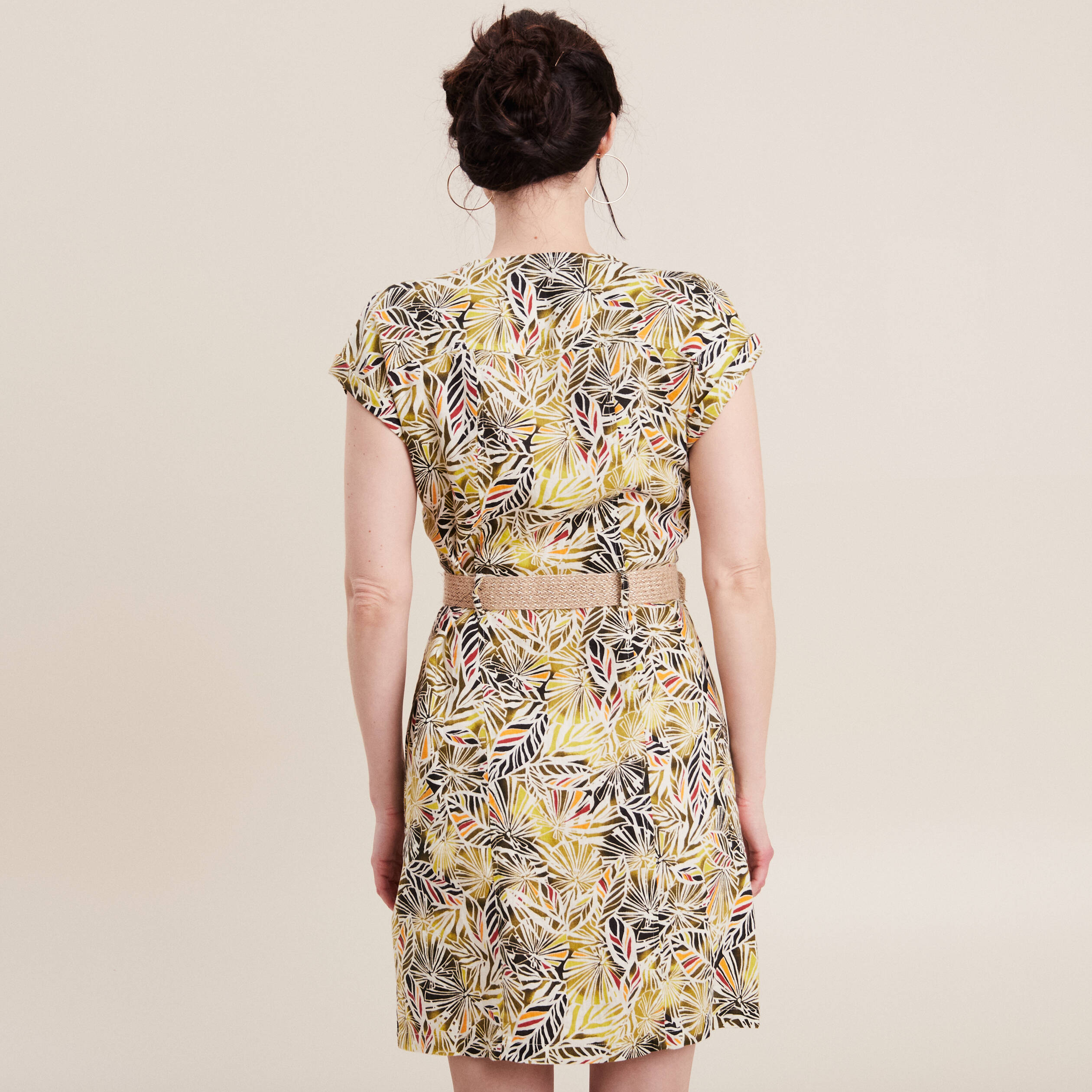 Robe droite ceinturée vert femme