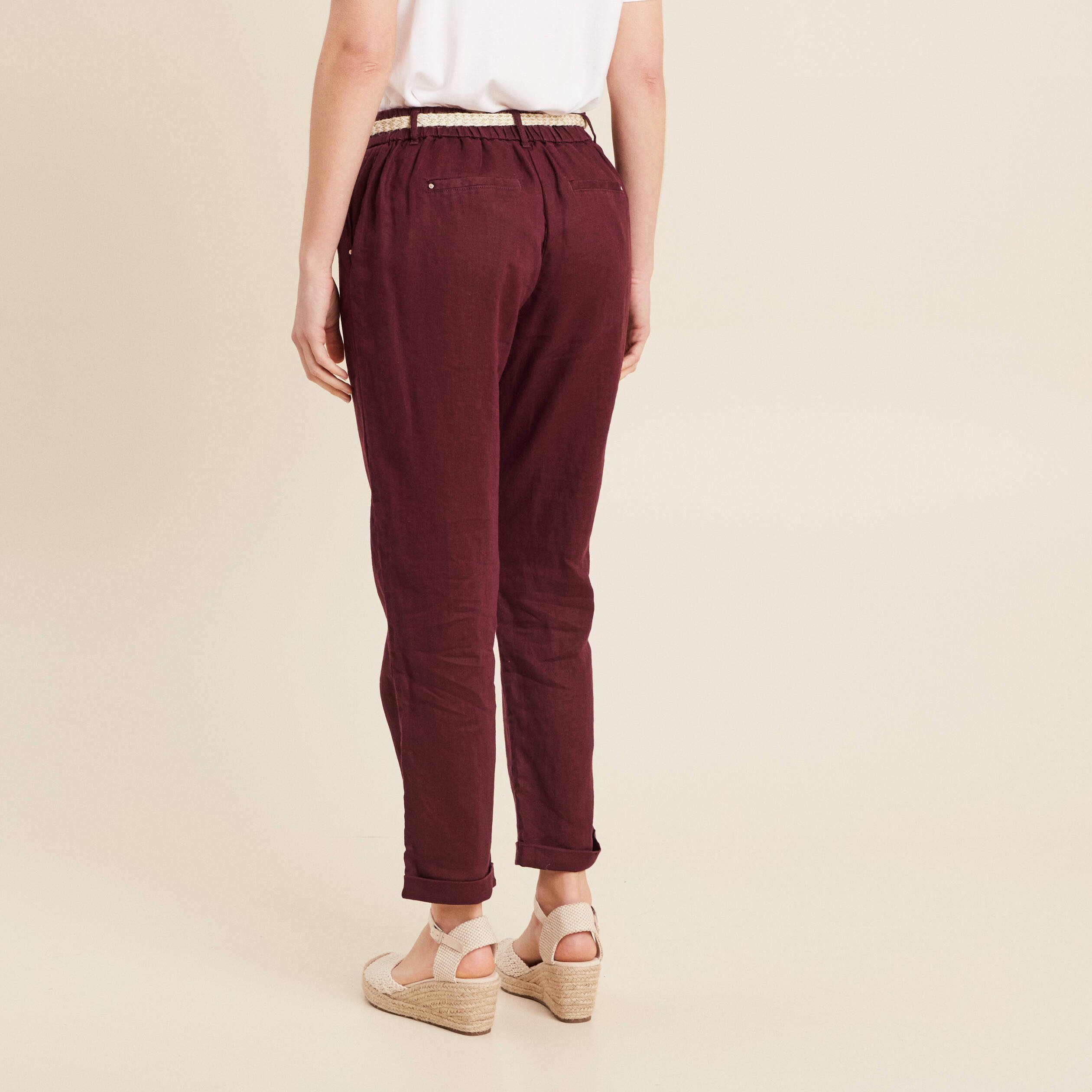 Pantalon flou ceinturé prune femme