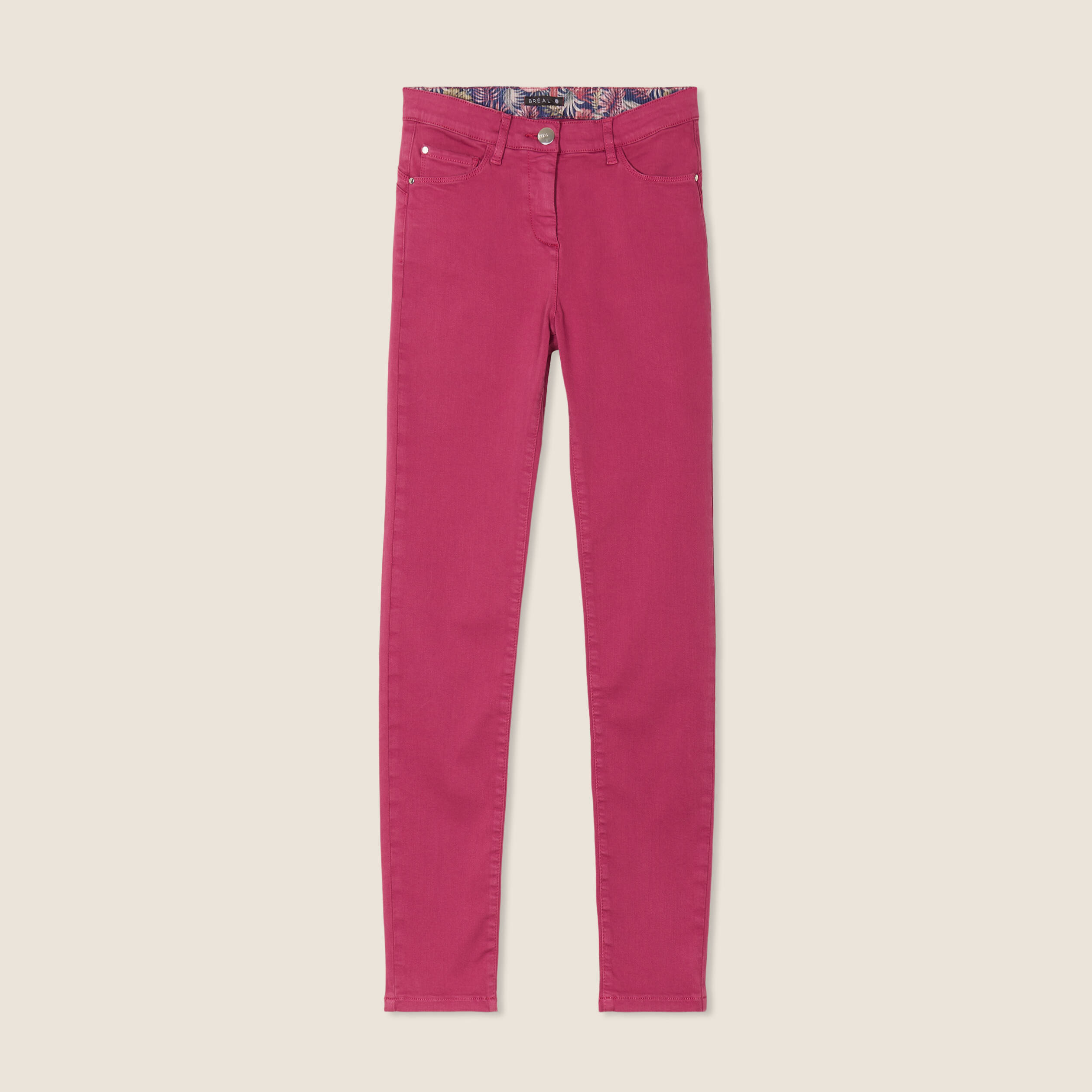 Jean magique ajusté taille standard rose framboise femme