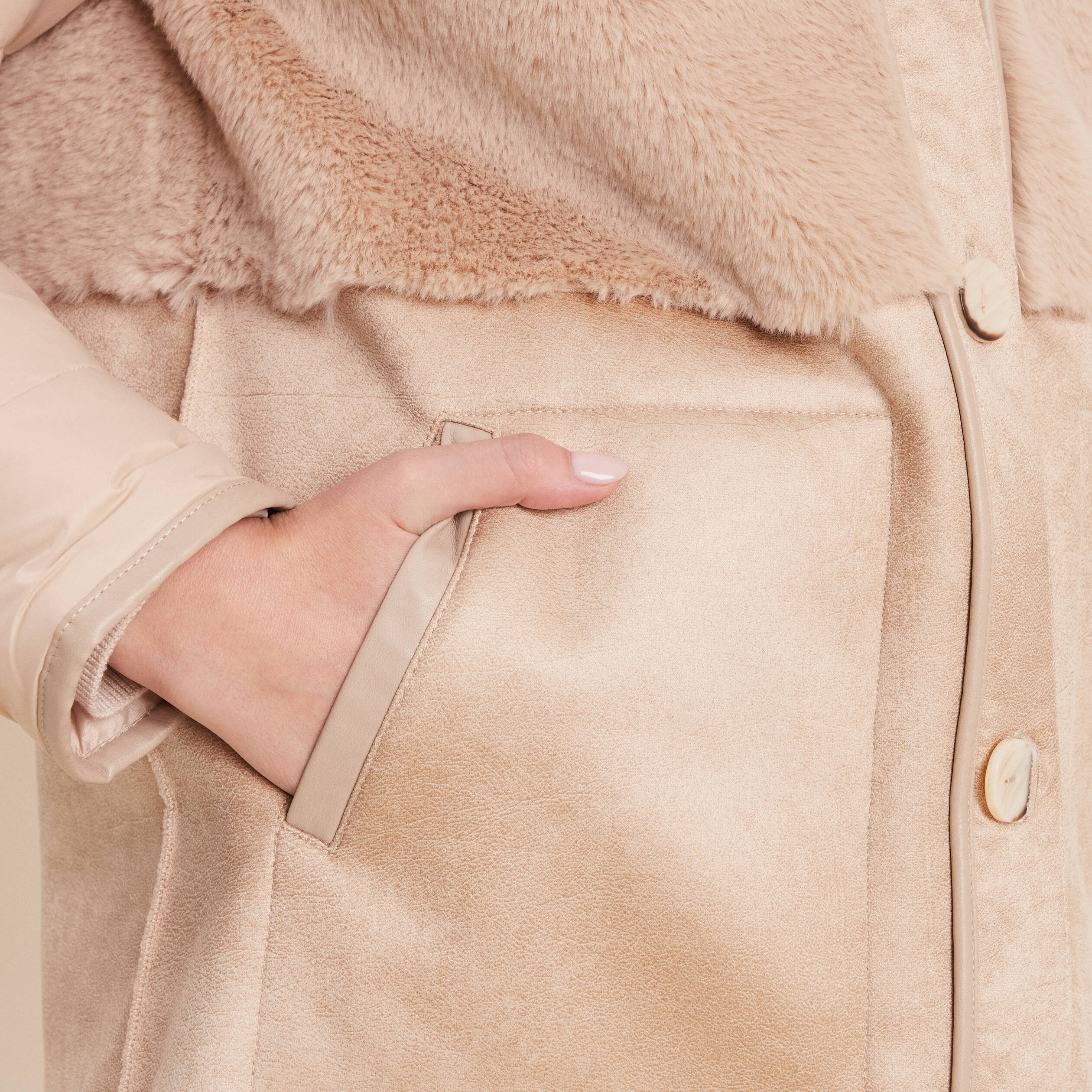 Manteau long su&eacute;dine sable femme