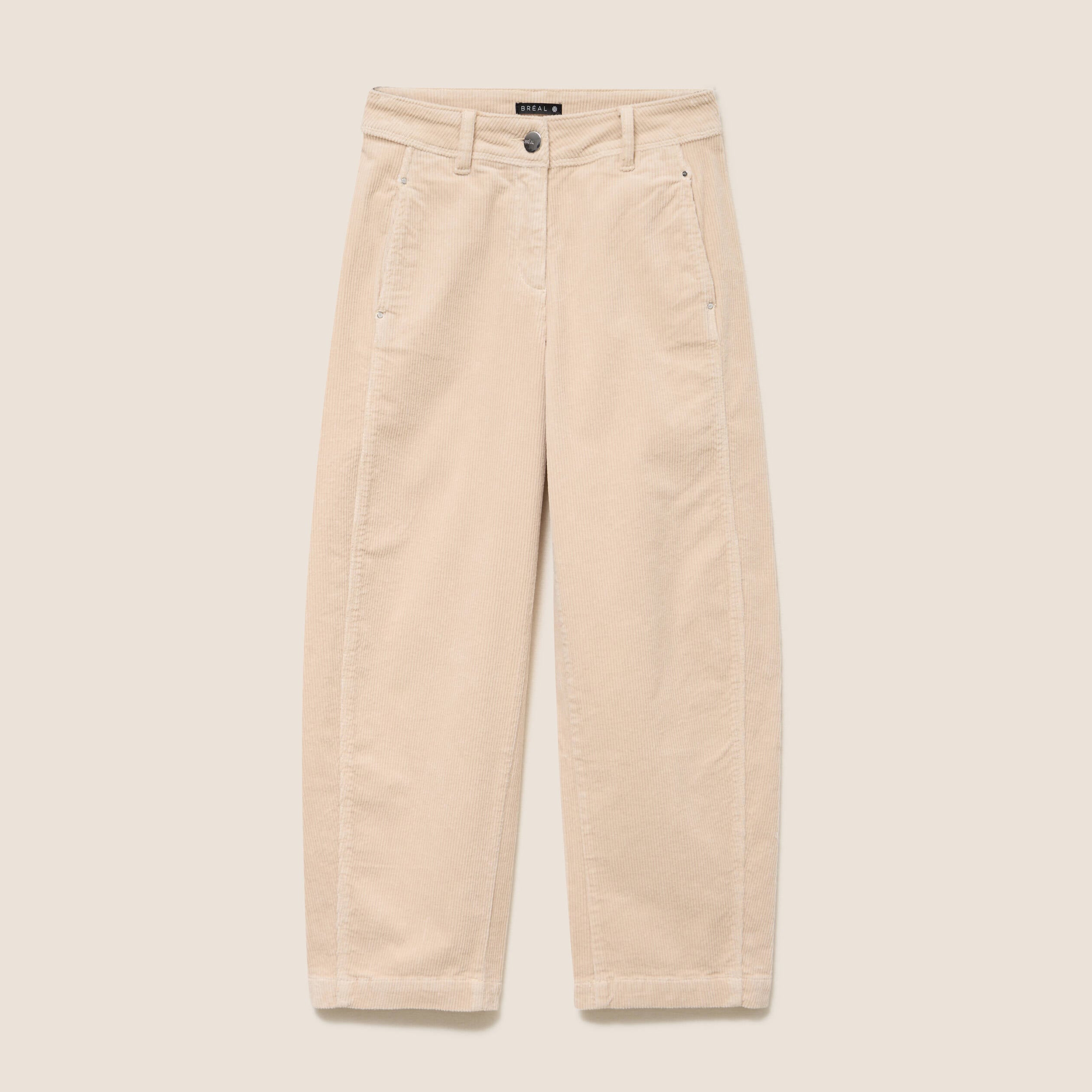 Pantalon barrel 7/8&egrave;me en velours sable femme