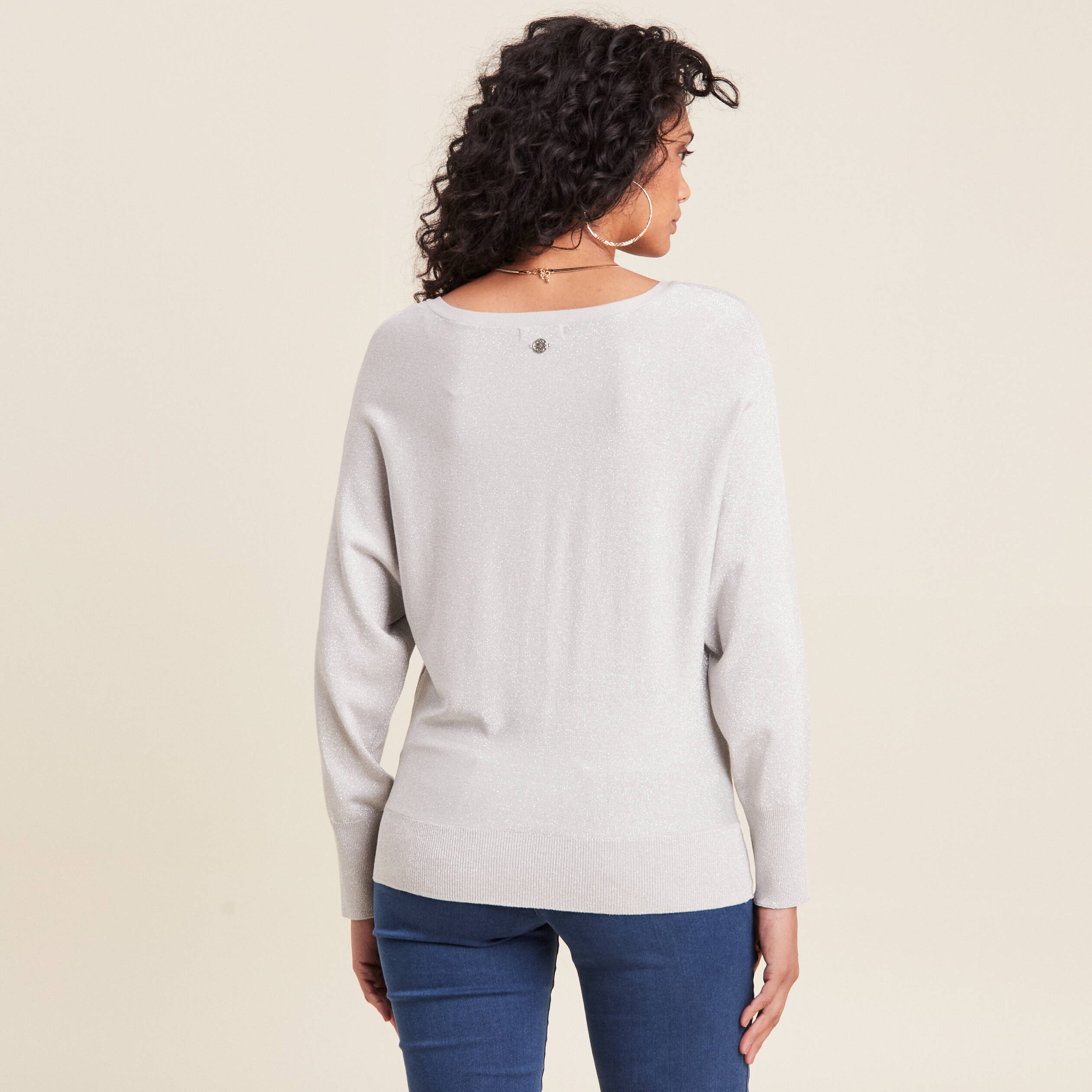 Pull manches longues couleur argent femme