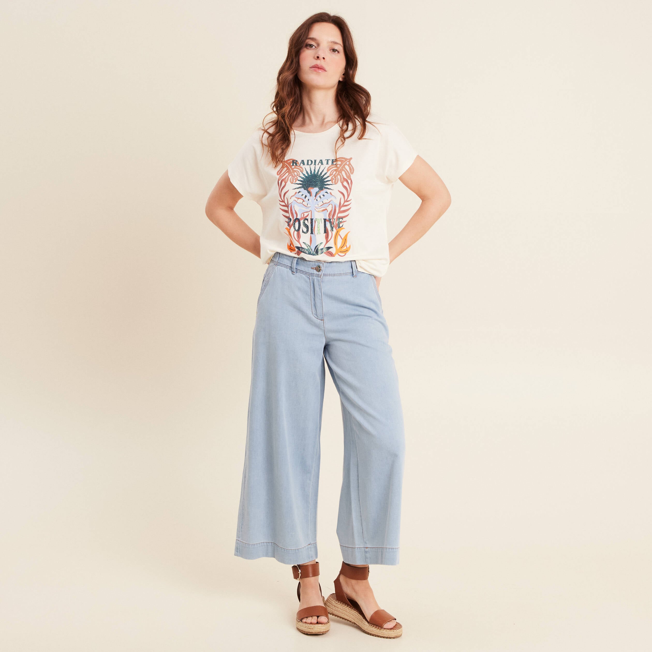 T-shirt manches courtes ecru femme