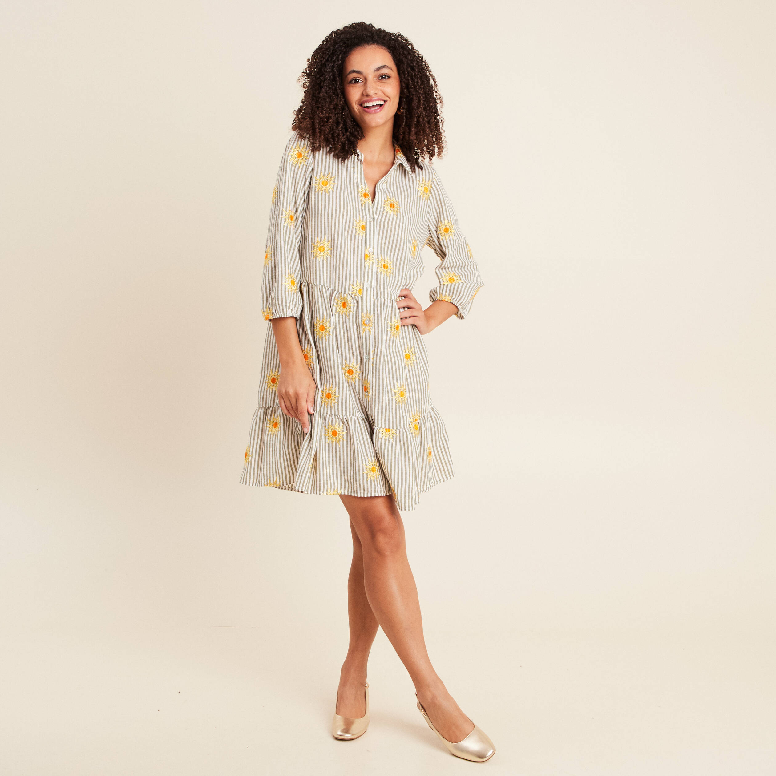 Chemise Femme Jaune Lands' End - Manches Courtes, Col V - Coton Et Élasthanne - Taille S Occasion