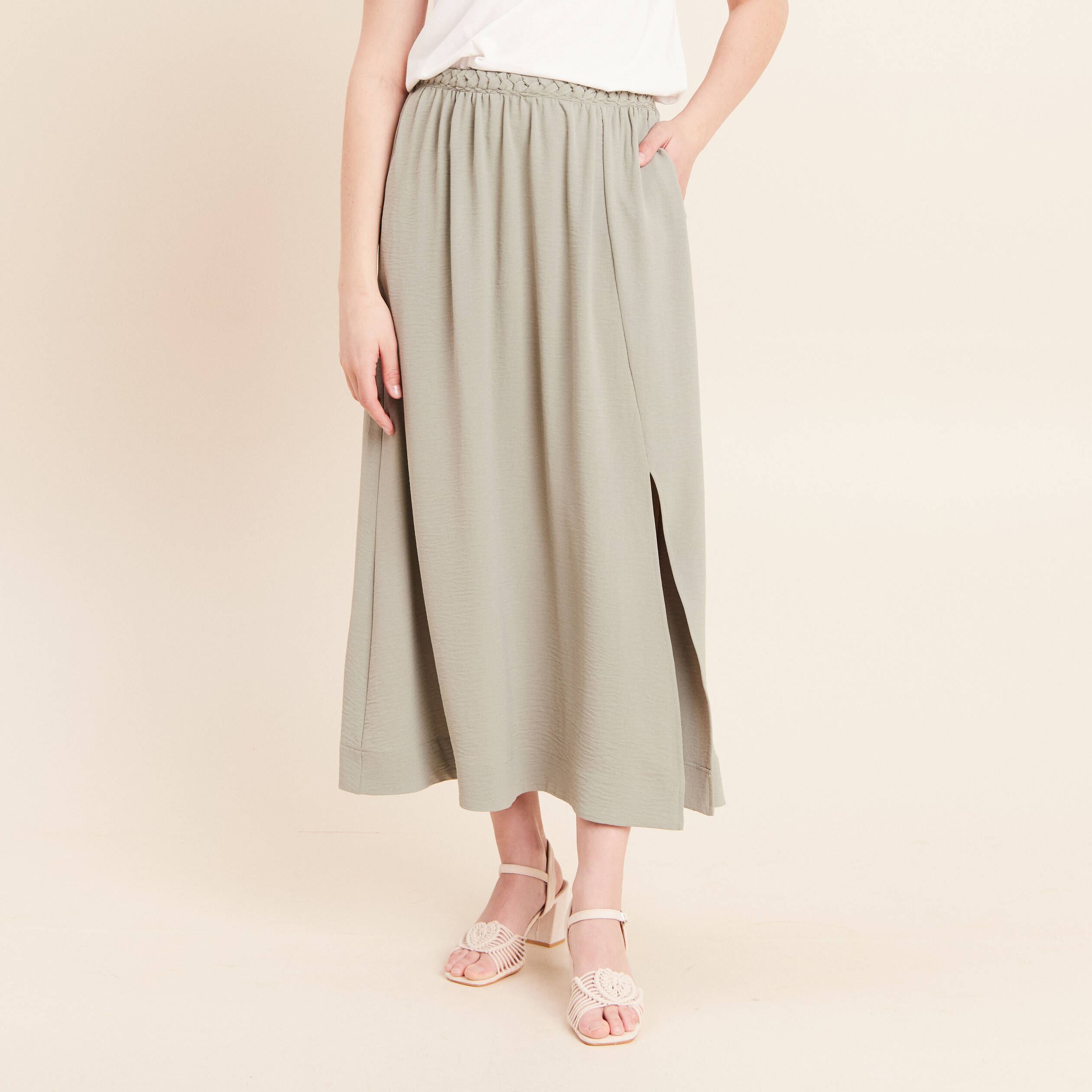 Jupe avec tresse vert clair femme