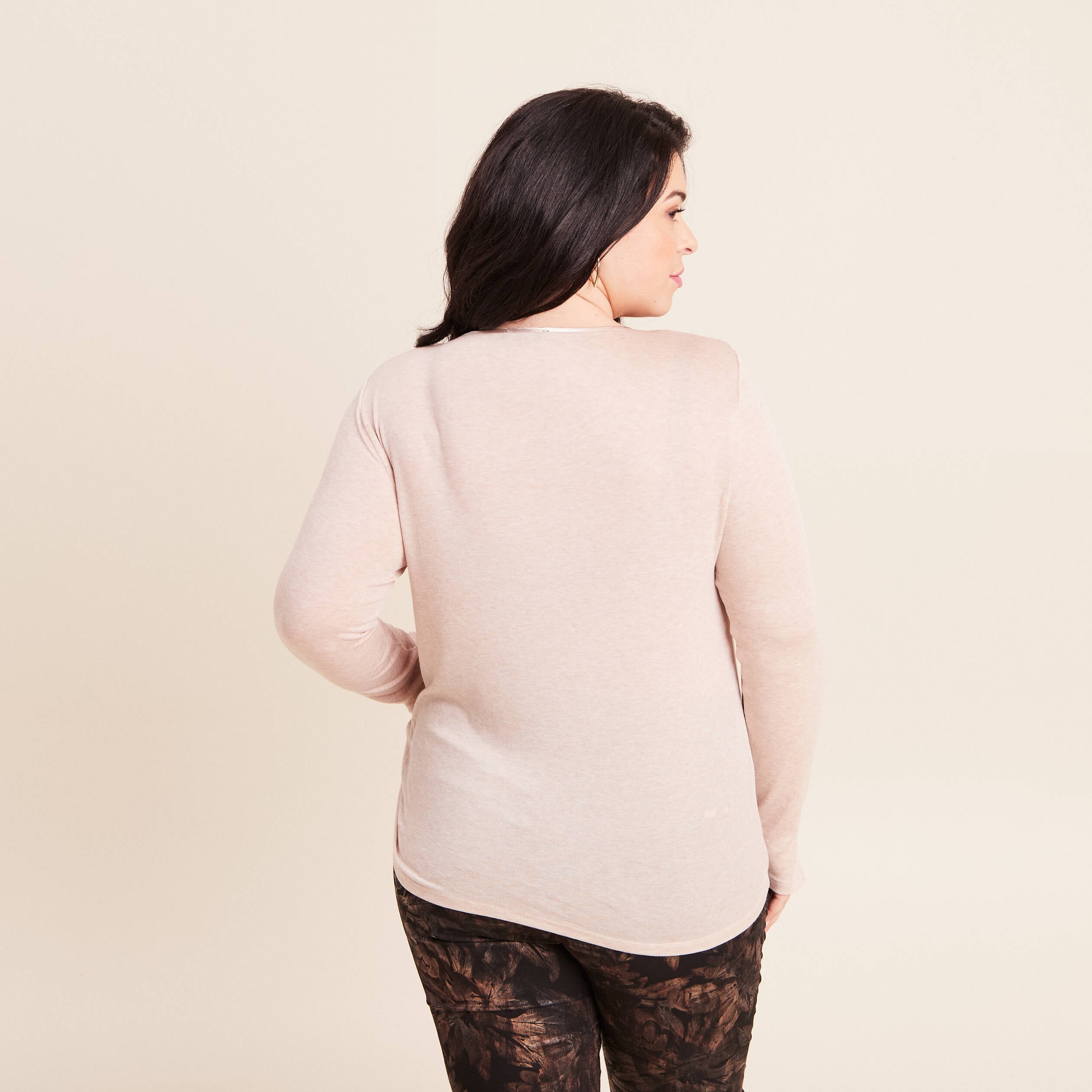 T-shirt ajust&eacute; manches longues beige femme