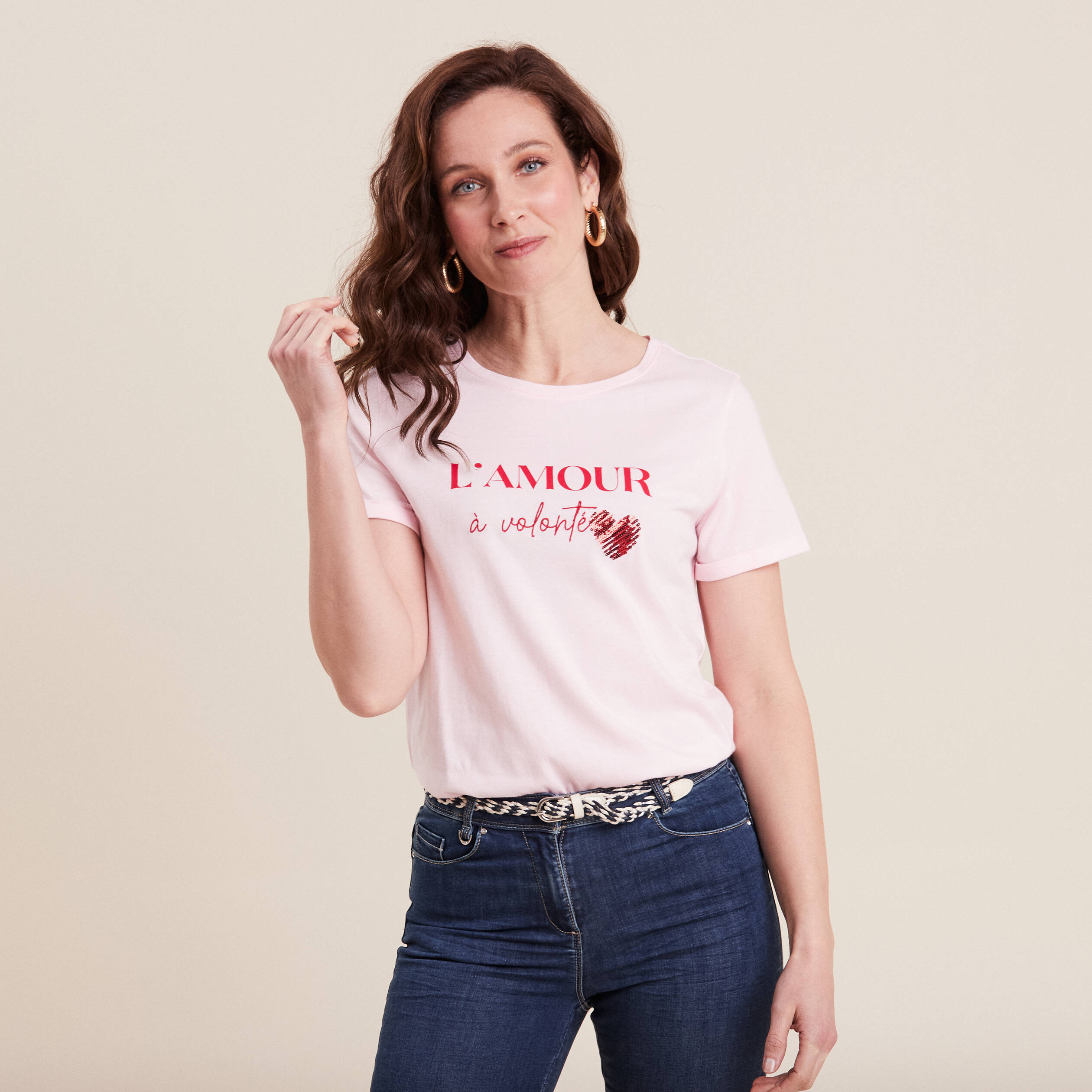 T-shirt manches courtes rose femme